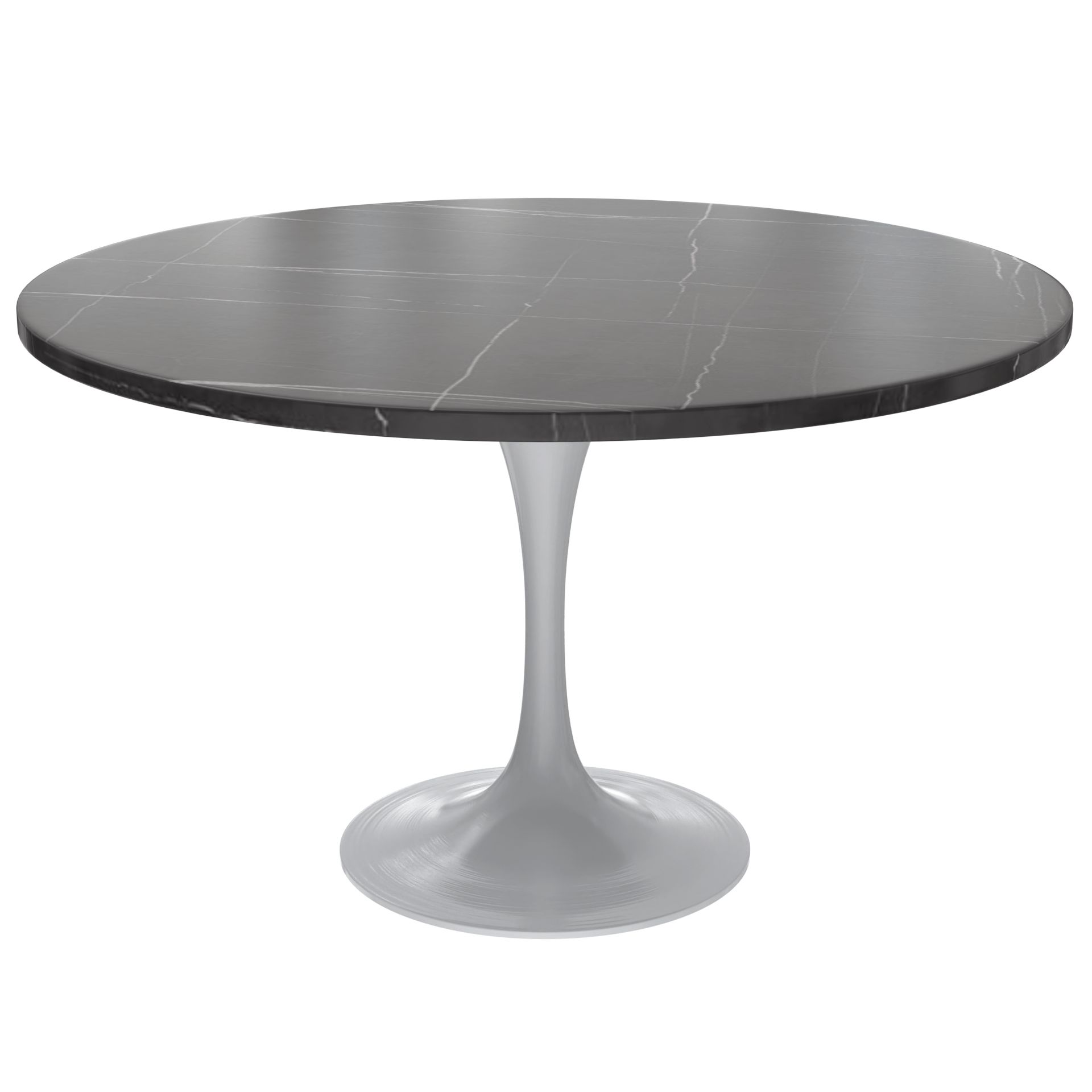 LeisureMod Verve Modern 48" Round Dining Table with Stone Top and Brushed Gold Pedestal Base