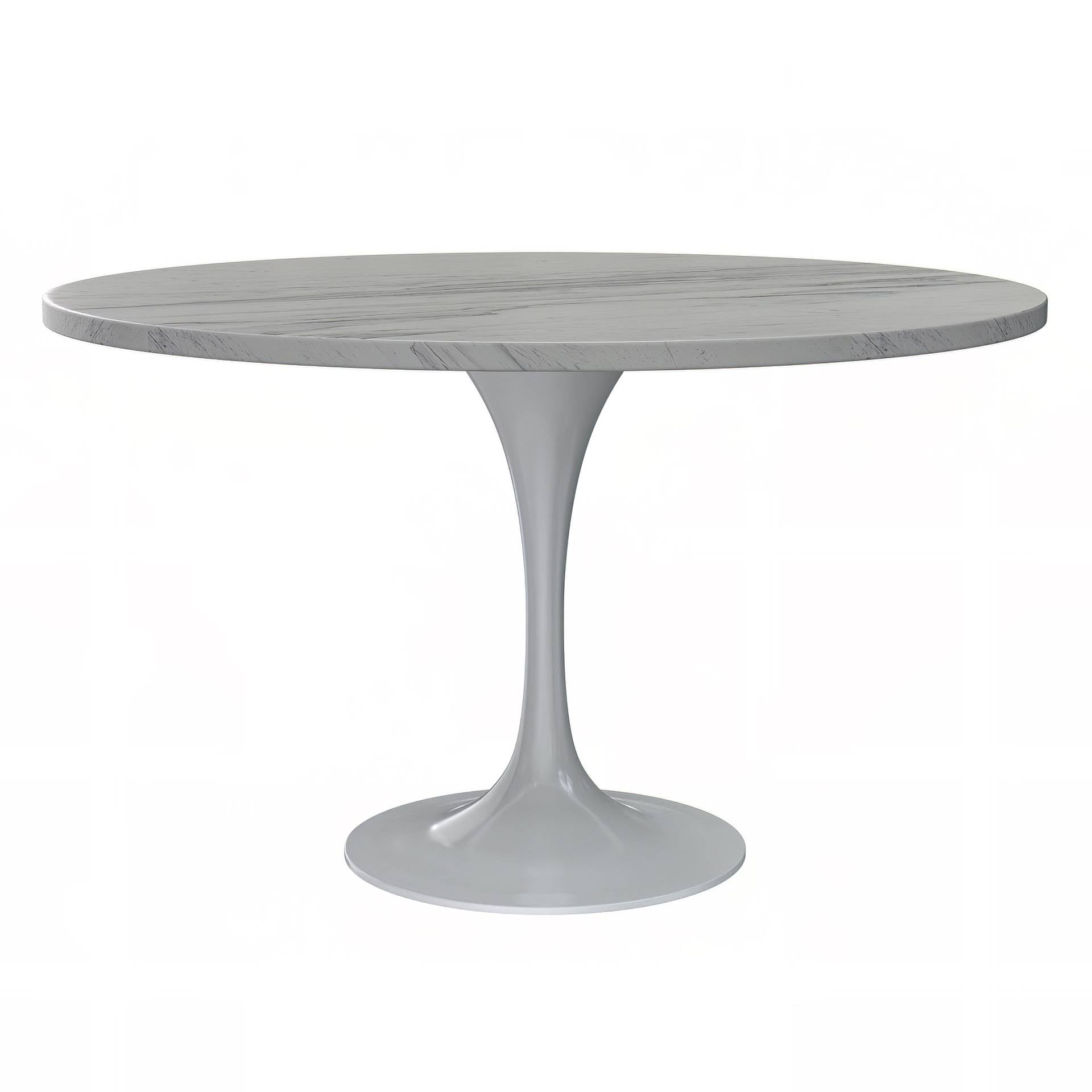 LeisureMod Verve Modern 27" Round Dining Table with Resin Top and White Steel Pedestal Base