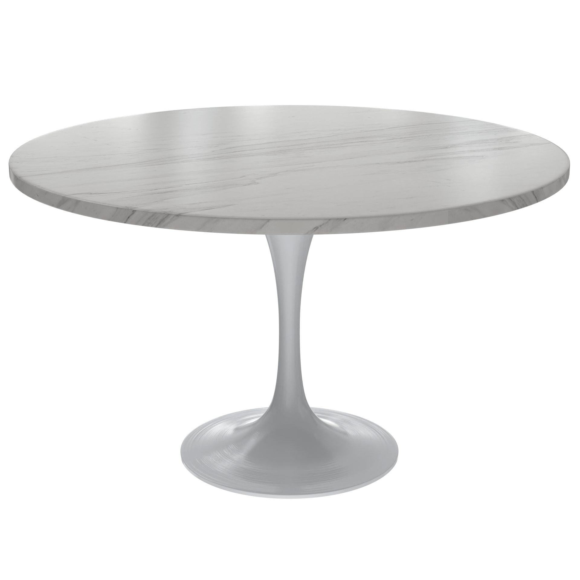 LeisureMod Verve Modern 48" Round Dining Table with Stone Top and Brushed Gold Pedestal Base