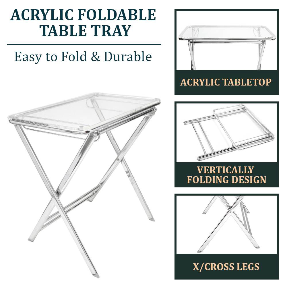 LeisureMod Victorian Foldable End Side Table Tray - Clear