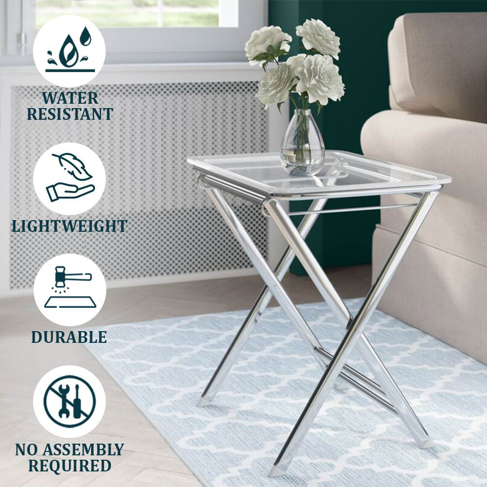 LeisureMod Victorian Foldable End Side Table Tray - Clear