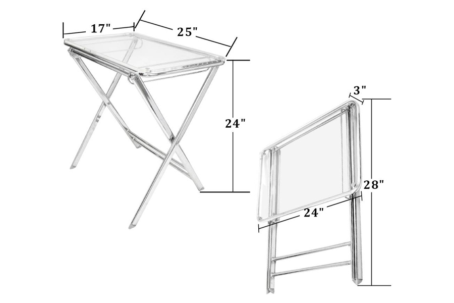 LeisureMod Victorian Foldable End Side Table Tray - Clear