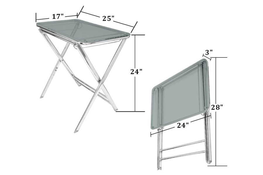 LeisureMod Victorian Foldable End Side Table Tray - Transparent Black