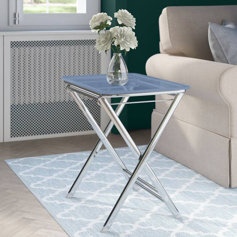 LeisureMod Victorian Foldable End Side Table Tray - Transparent Blue