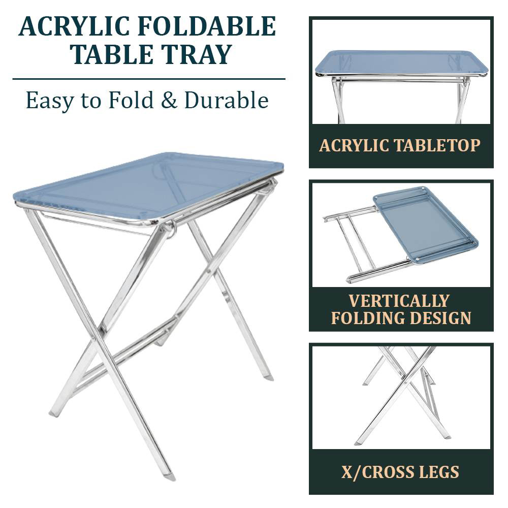 LeisureMod Victorian Foldable End Side Table Tray - Transparent Blue