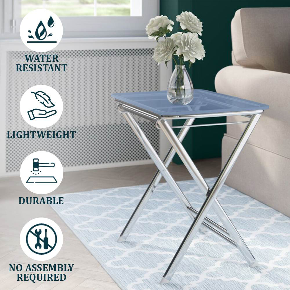 LeisureMod Victorian Foldable End Side Table Tray - Transparent Blue