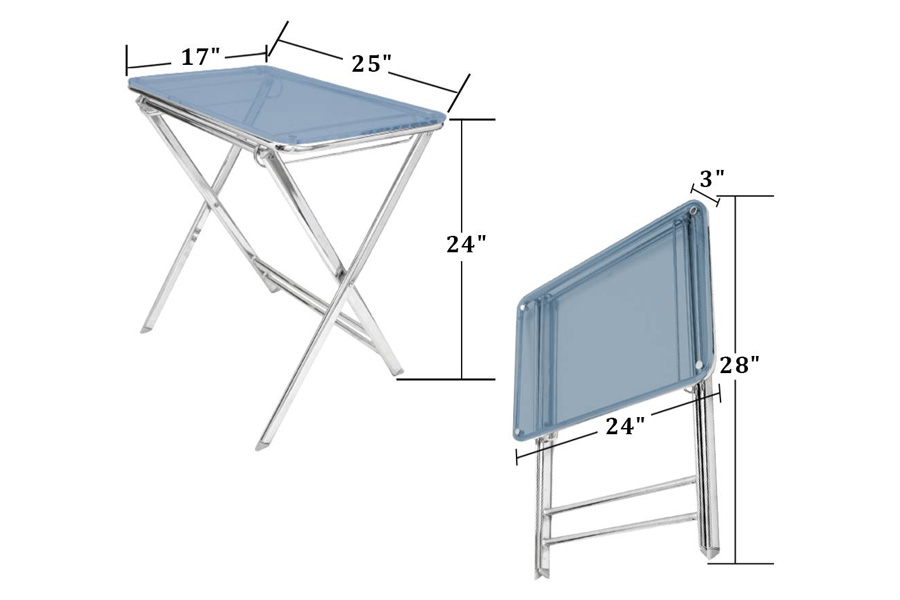 LeisureMod Victorian Foldable End Side Table Tray - Transparent Blue