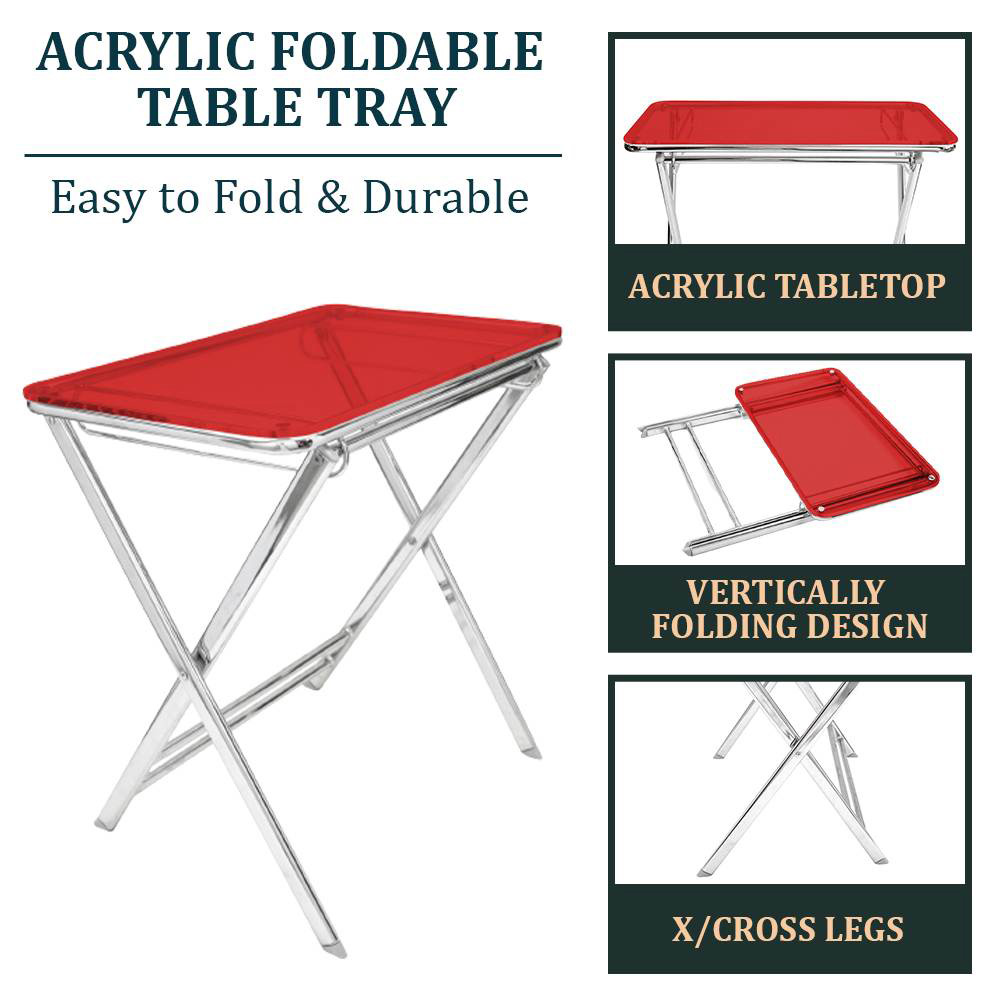 LeisureMod Victorian Foldable End Side Table Tray - Transparent Red