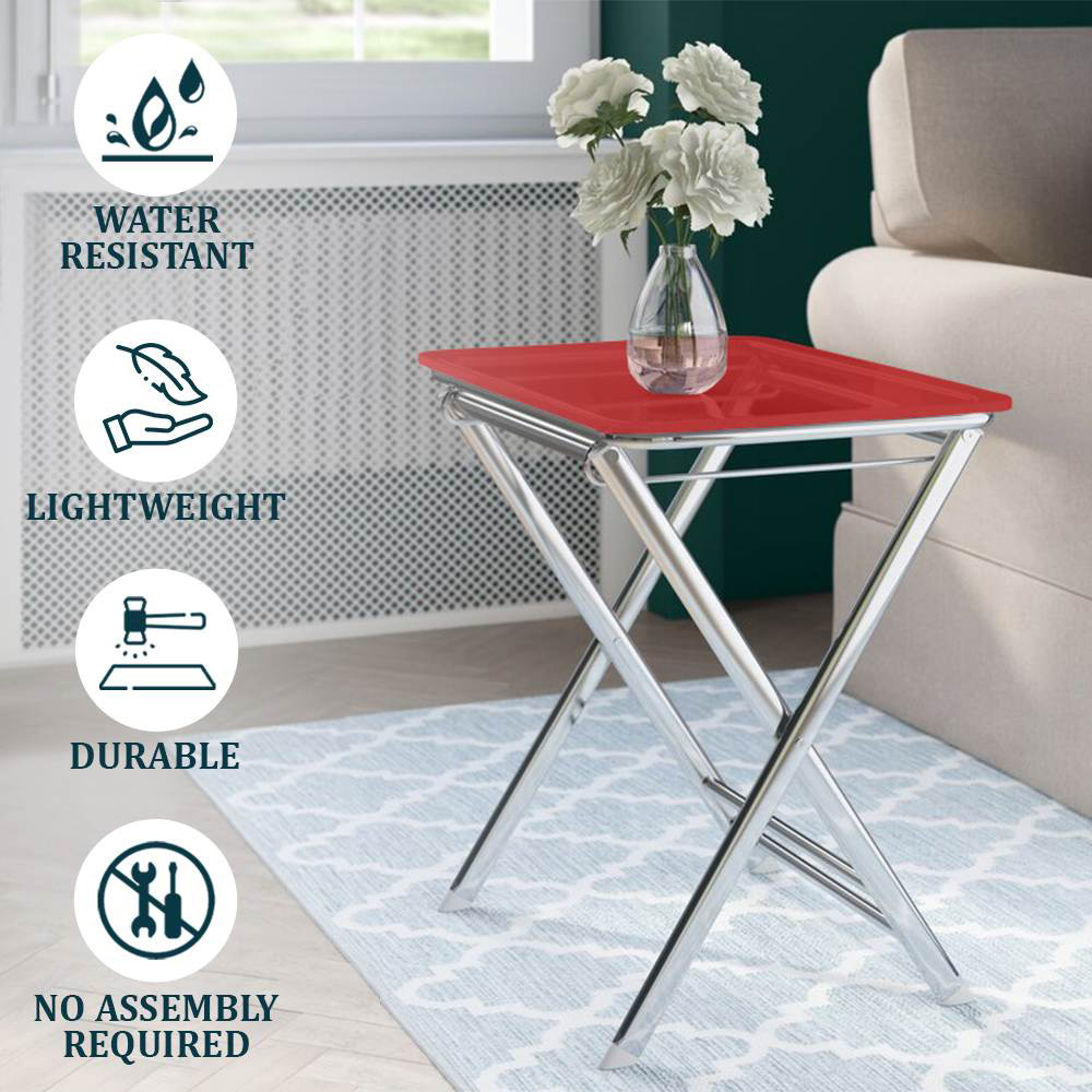 LeisureMod Victorian Foldable End Side Table Tray - Transparent Red