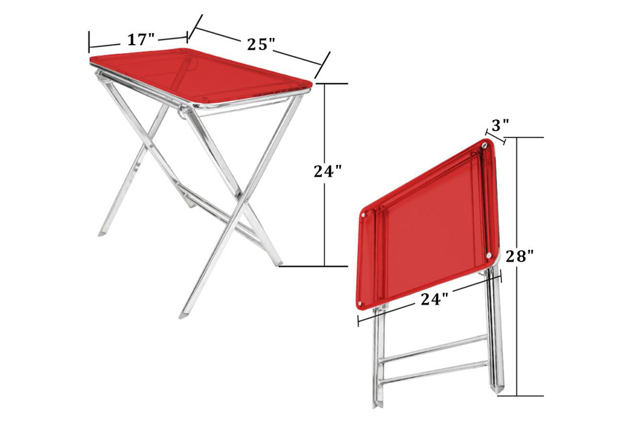 LeisureMod Victorian Foldable End Side Table Tray - Transparent Red