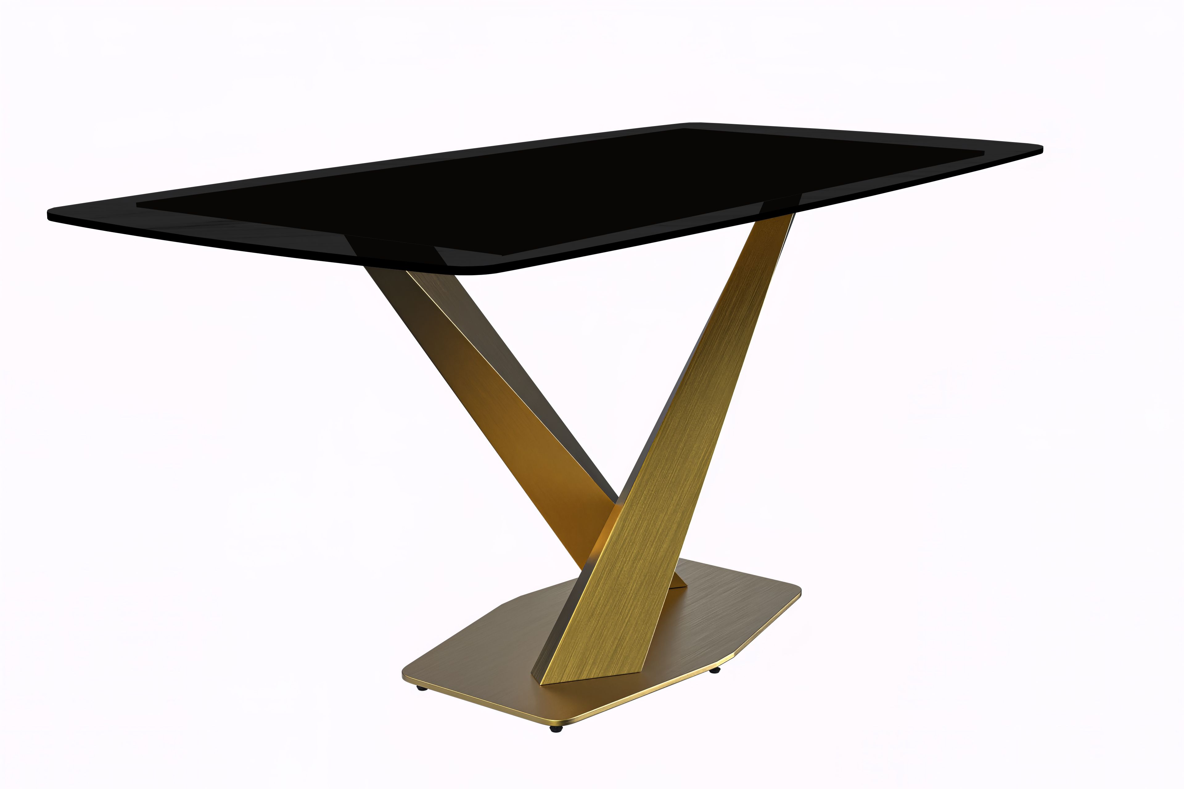 LeisureMod Voren Modern Dining Table with 55" Rectangular Glass Top and Gold Stainless Steel Base