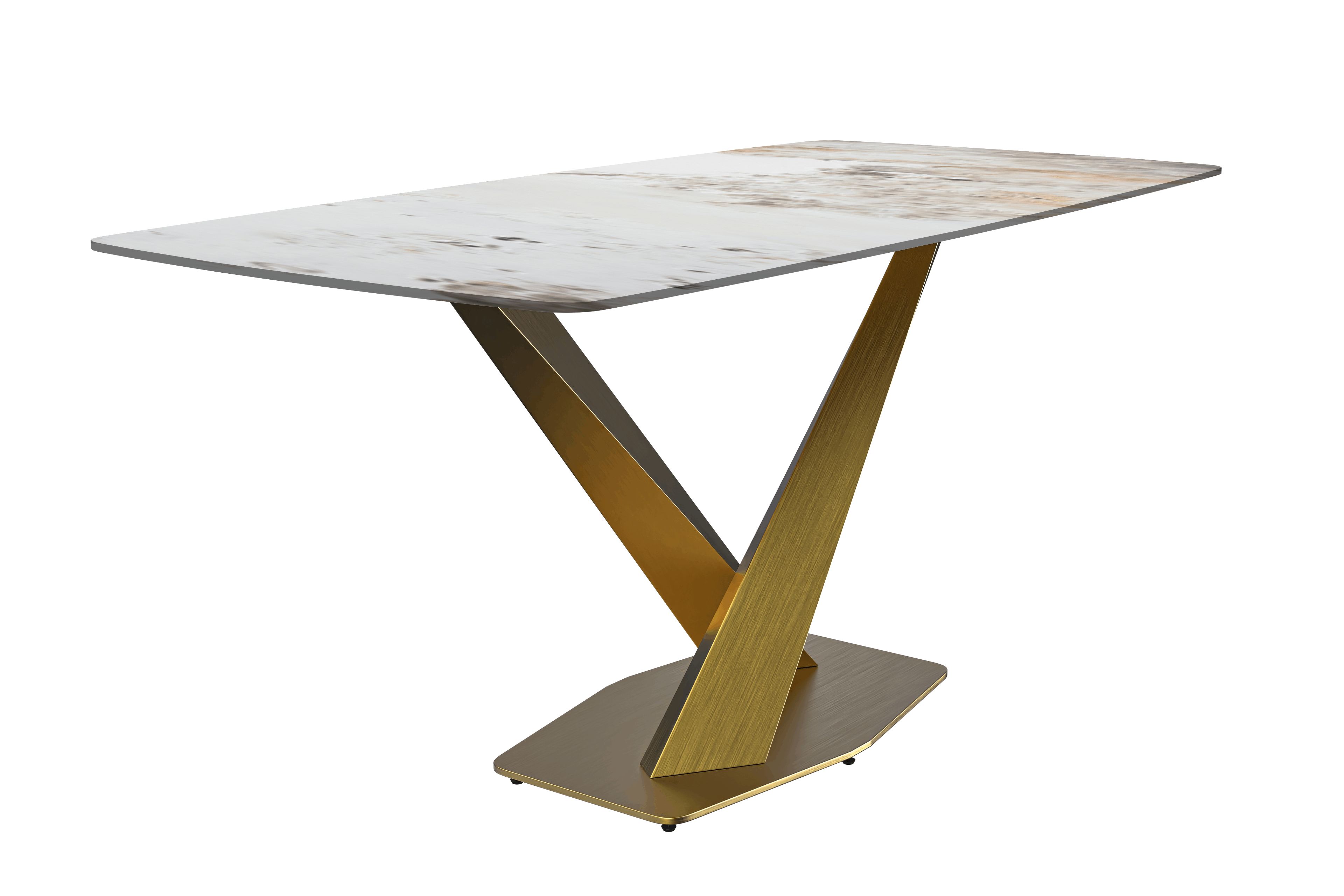 LeisureMod Voren Modern Dining Table with 55" Rectangular Glass Top and Gold Stainless Steel Base