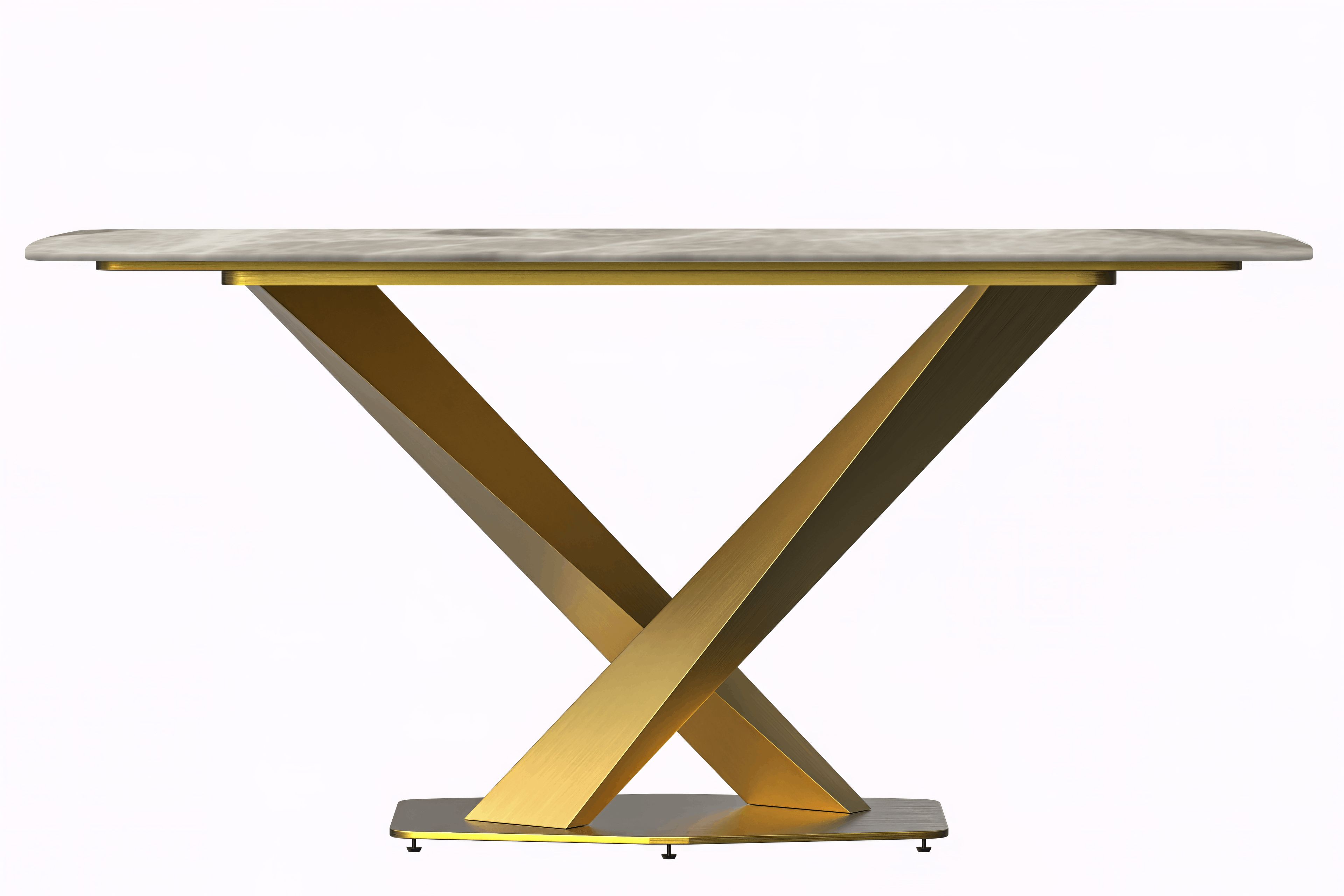 LeisureMod Voren Modern Dining Table with 55" Rectangular Glass Top and Gold Stainless Steel Base