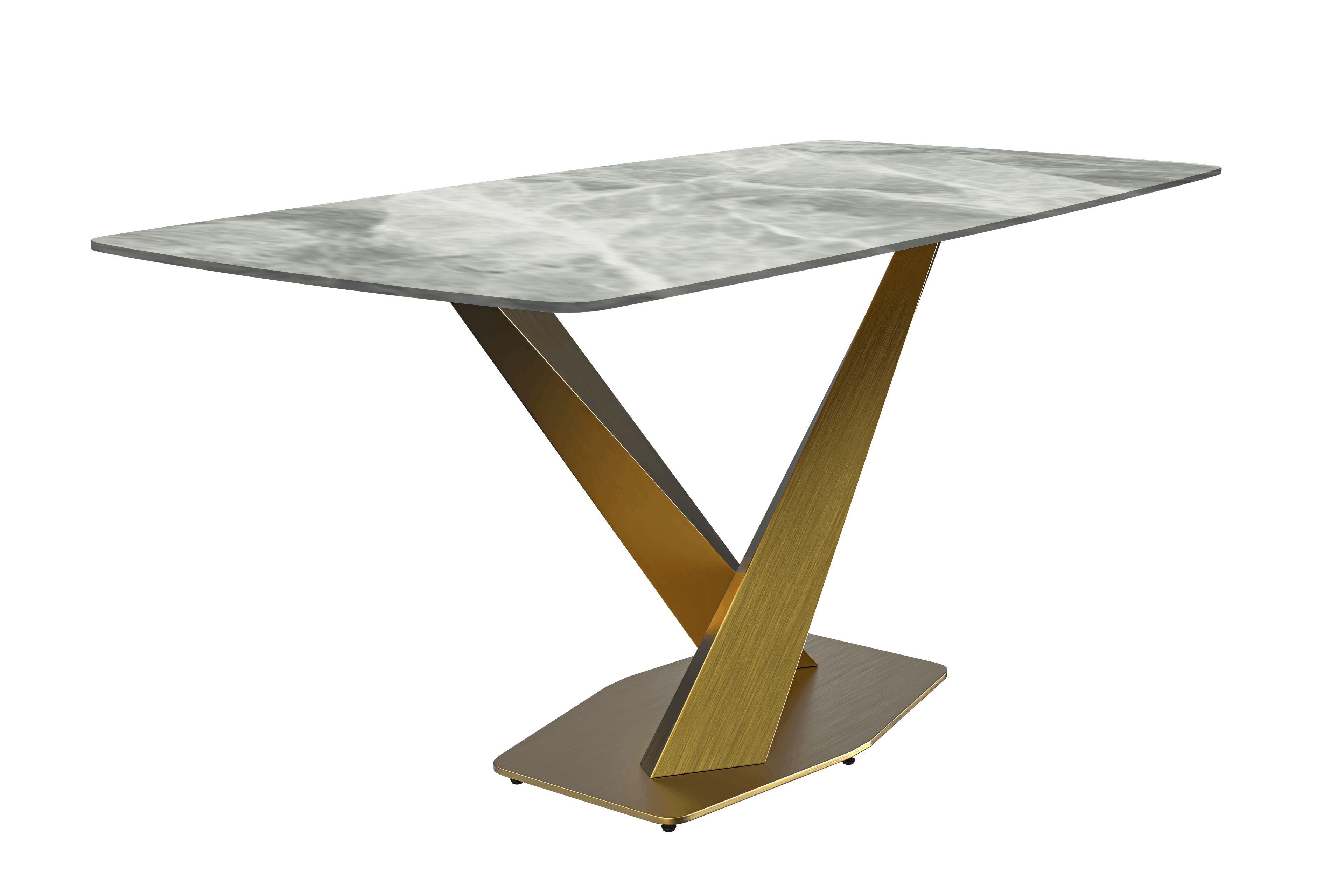 LeisureMod Voren Modern Dining Table with 55" Rectangular Glass Top and Gold Stainless Steel Base