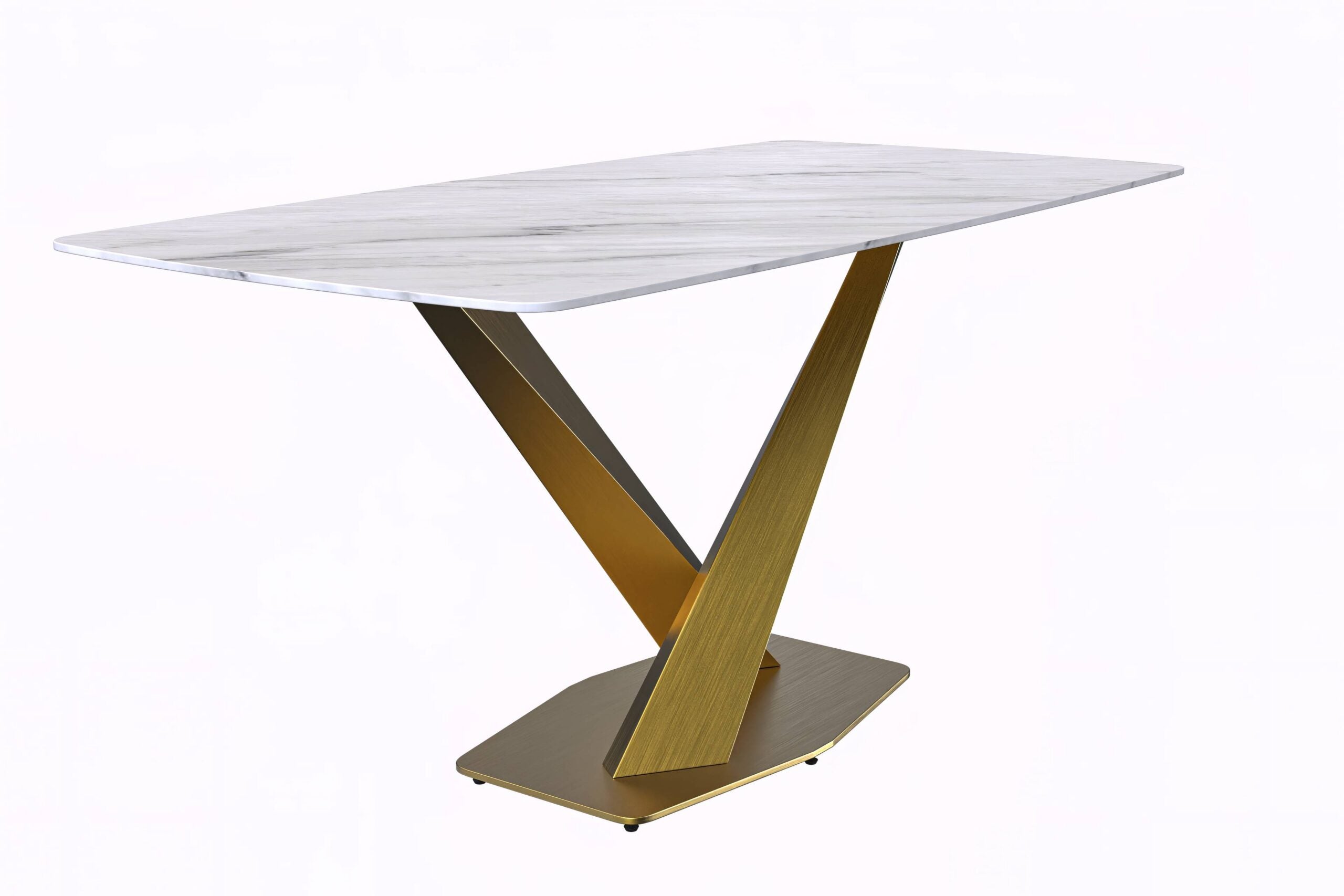 LeisureMod Voren Modern Dining Table with 55" Rectangular Glass Top and Gold Stainless Steel Base