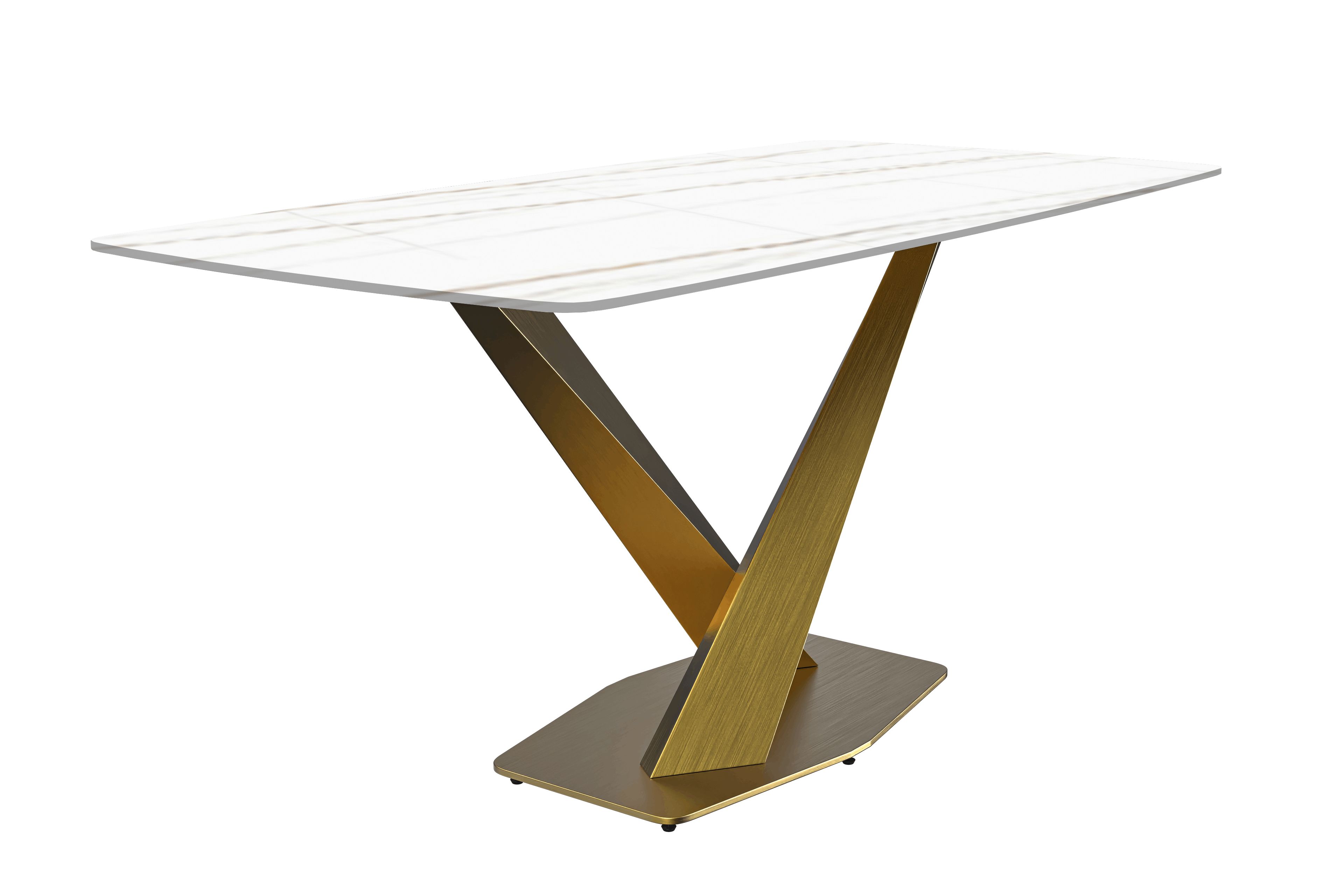 LeisureMod Voren Modern Dining Table with 55" Rectangular Glass Top and Gold Stainless Steel Base