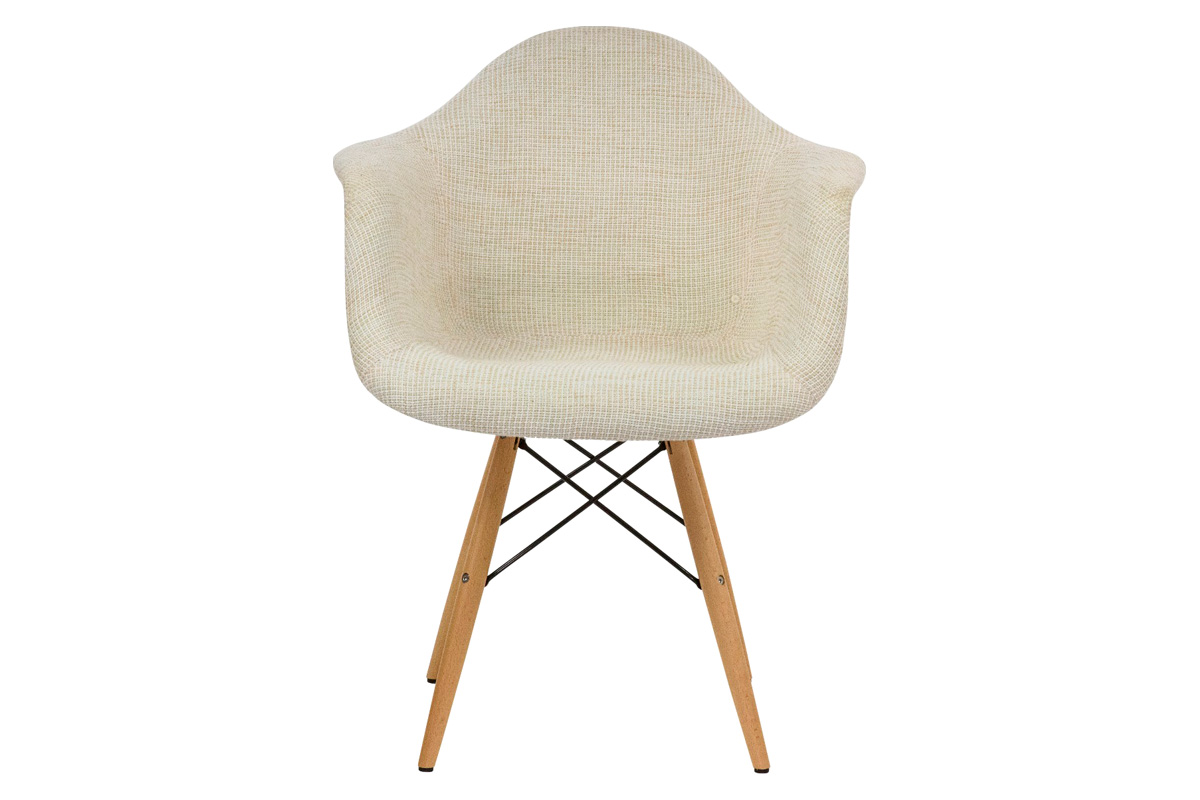 LeisureMod™ Willow Modern Fabric Eiffel Wooden Base Accent Side Chair - Beige