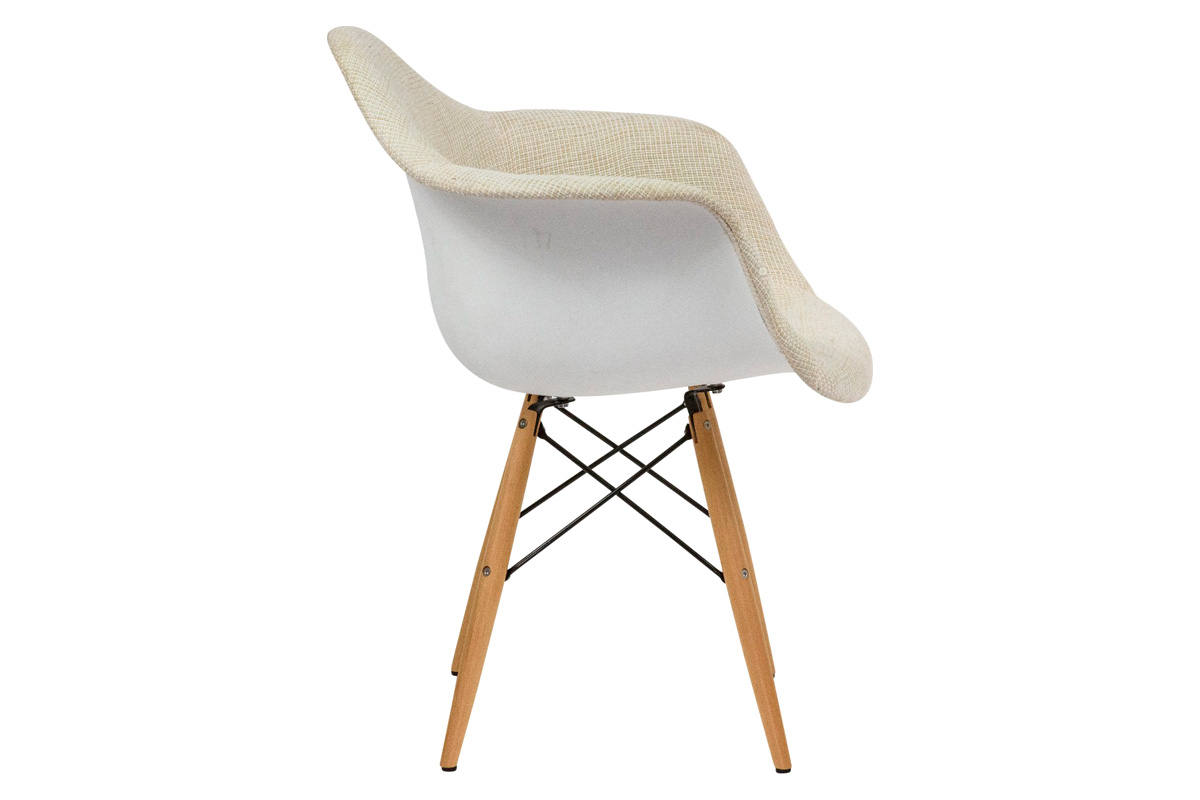 LeisureMod™ Willow Modern Fabric Eiffel Wooden Base Accent Side Chair - Beige