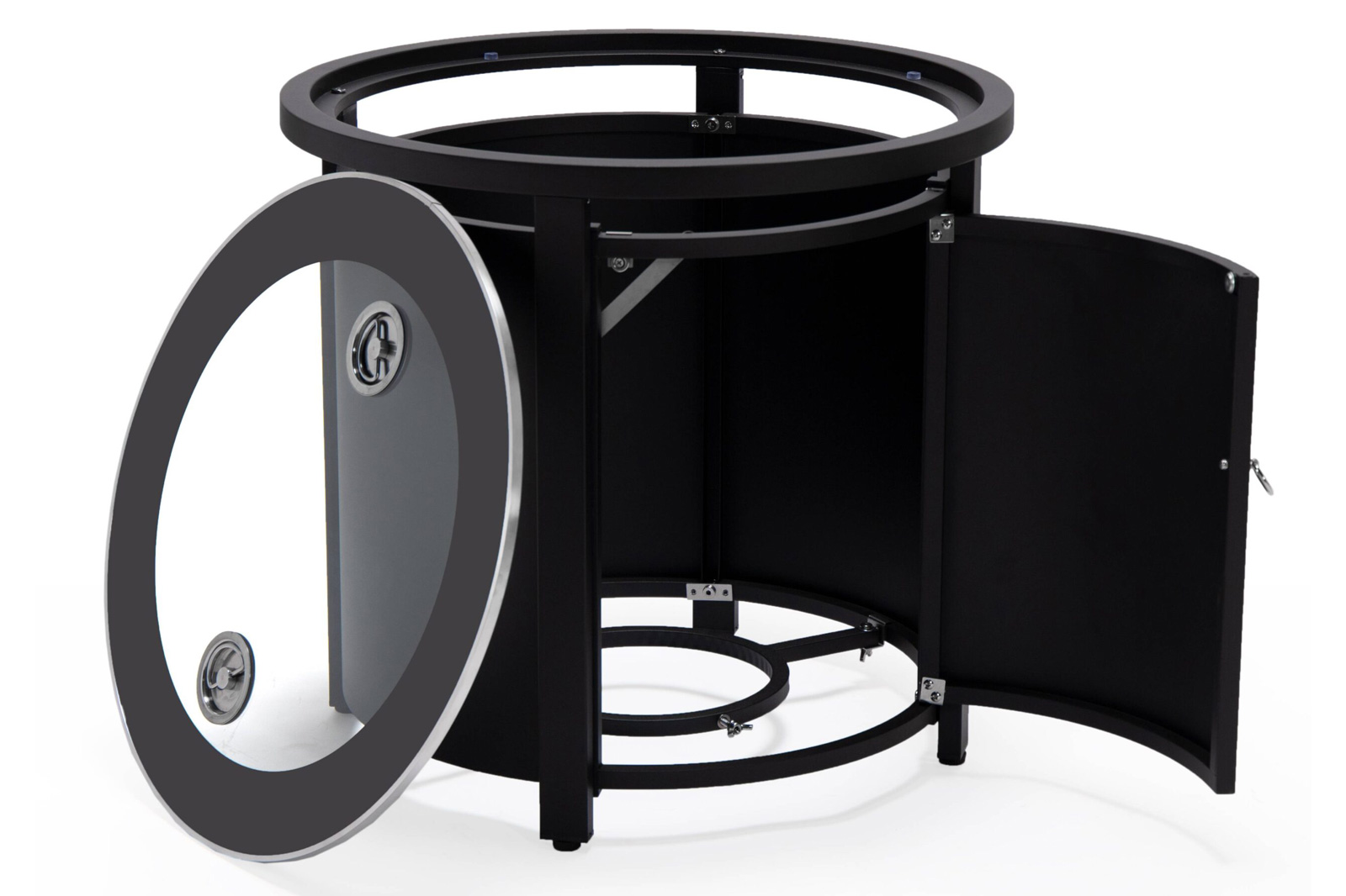 LeisureMod Walbrooke Modern Black Patio Conversation With Round Fire Pit & Tank Holder - Charcoal