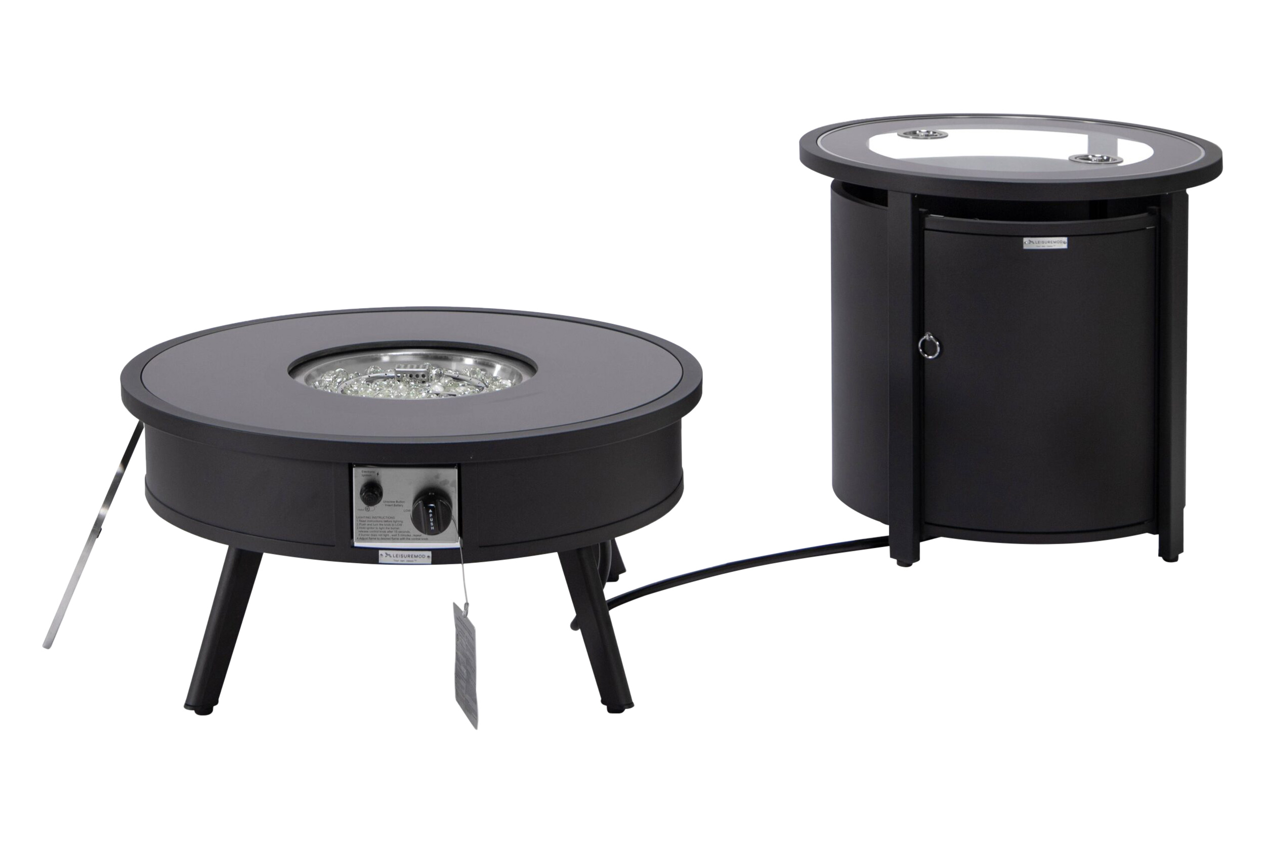 LeisureMod Walbrooke Outdoor Patio Round Fire Pit and Tank Holder - Black