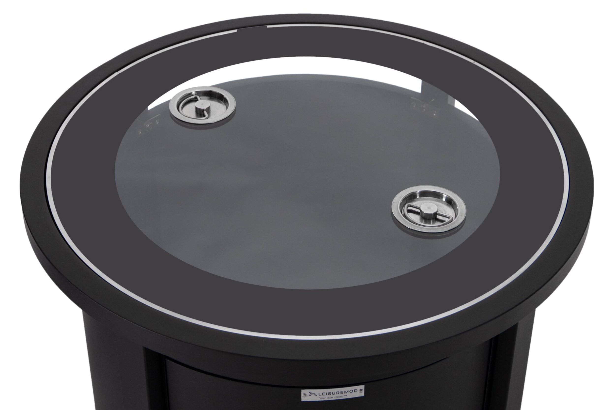 LeisureMod Walbrooke Outdoor Patio Round Fire Pit and Tank Holder - Black