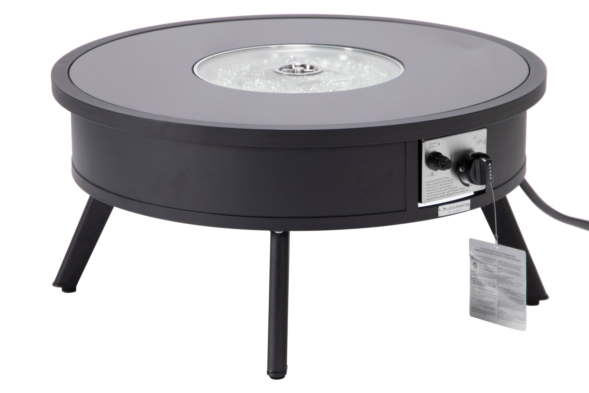 LeisureMod Walbrooke Modern Outdoor Round Fire Pit Table with Powder-Coated Aluminum Frame - Black