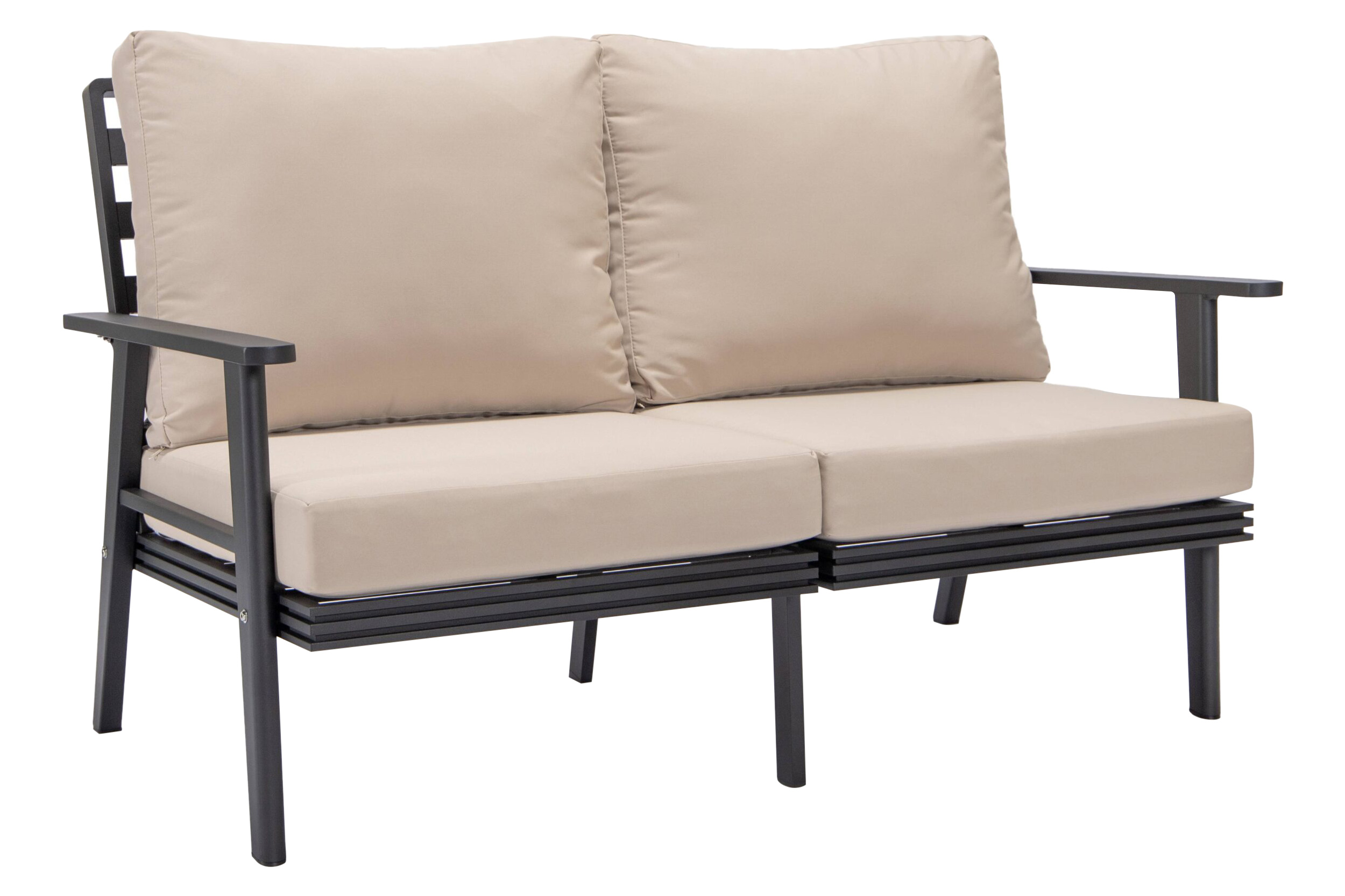 LeisureMod Walbrooke Modern Outdoor Patio Loveseat with Black Aluminum Frame and Removable Cushions