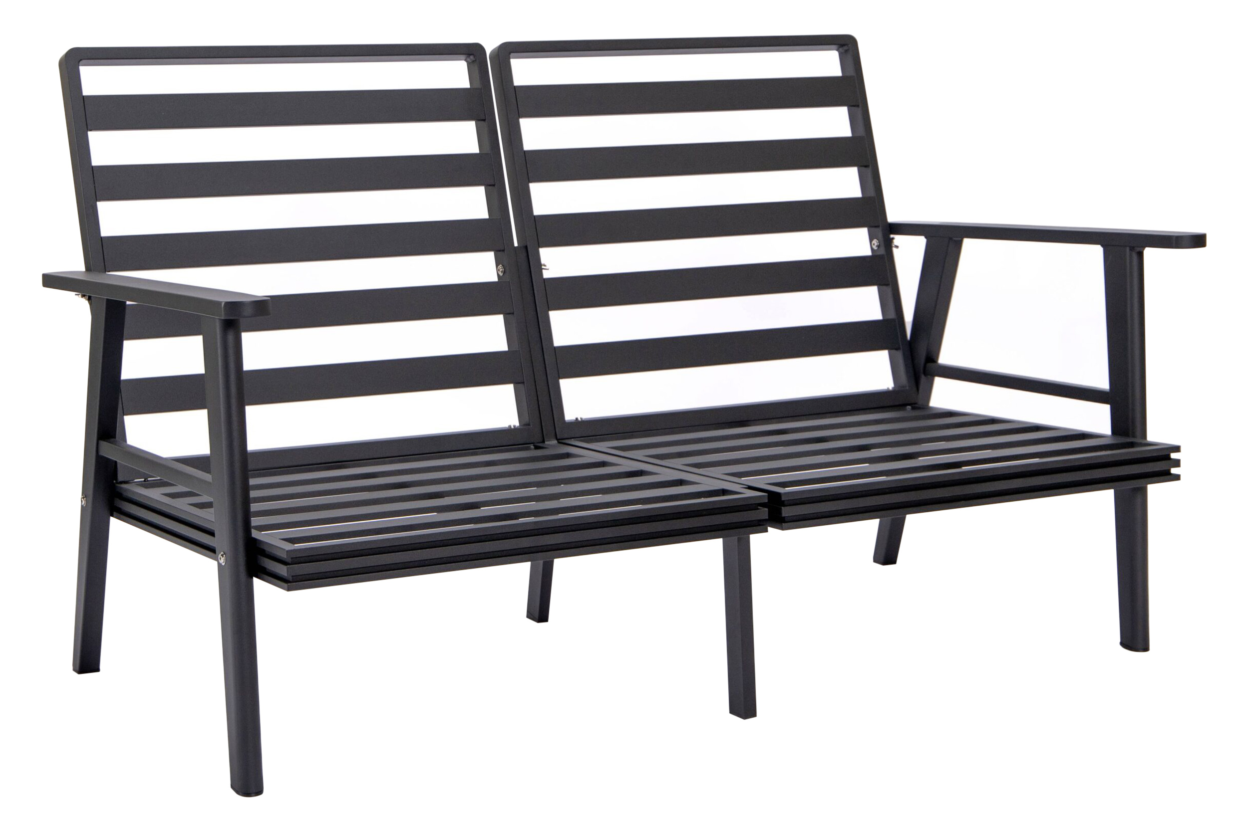 LeisureMod Walbrooke Modern Outdoor Patio Loveseat with Black Aluminum Frame and Removable Cushions - Beige