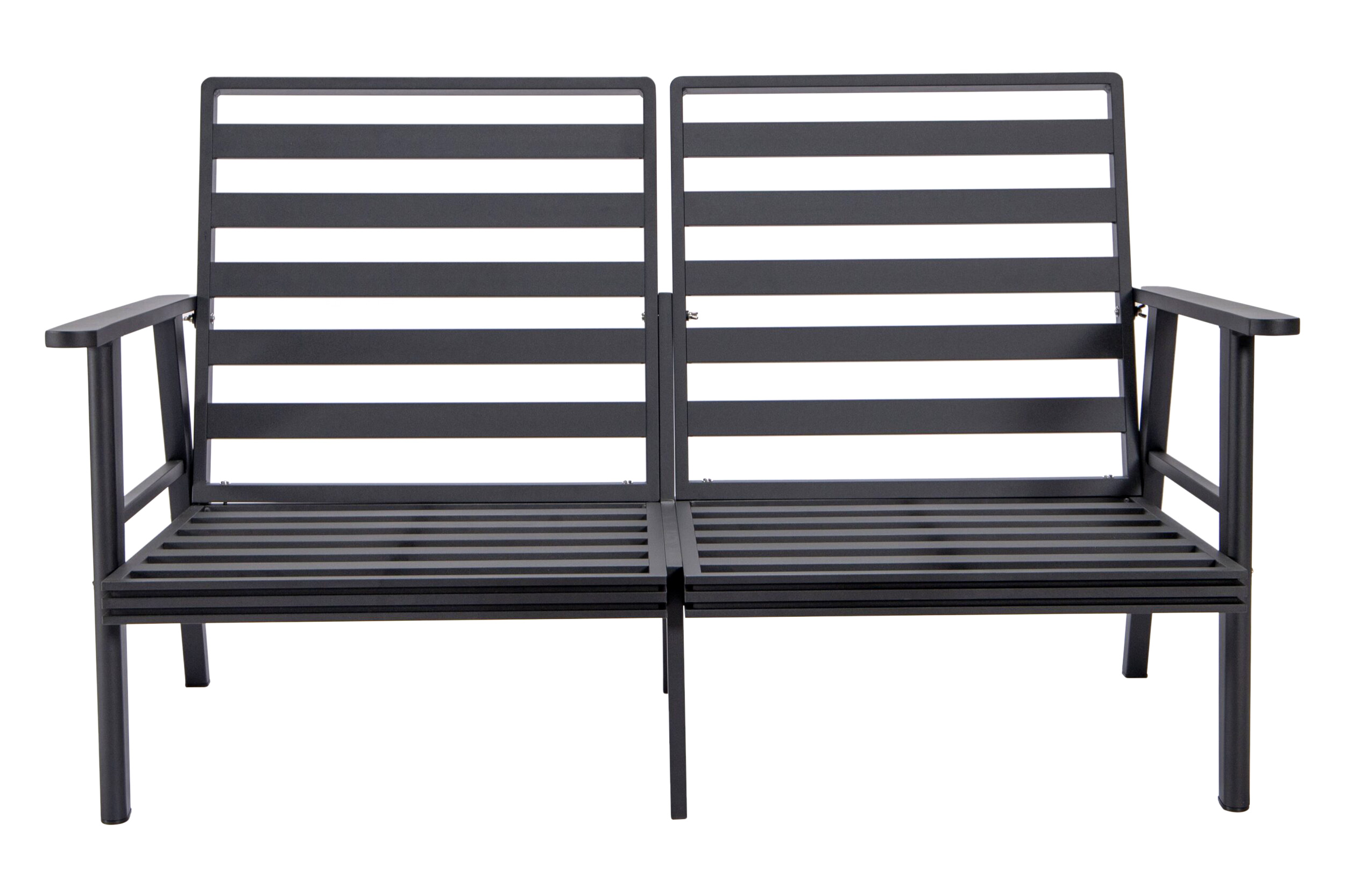 LeisureMod Walbrooke Modern Outdoor Patio Loveseat with Black Aluminum Frame and Removable Cushions - Charcoal