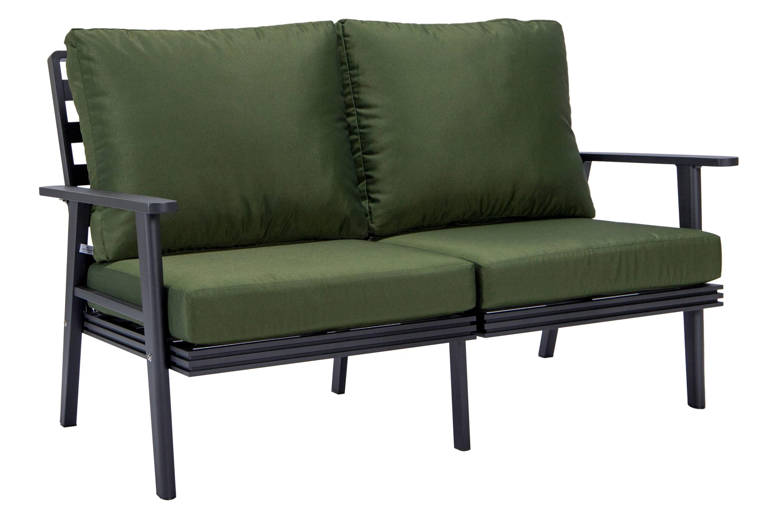 LeisureMod Walbrooke Modern Outdoor Patio Loveseat with Black Aluminum Frame and Removable Cushions