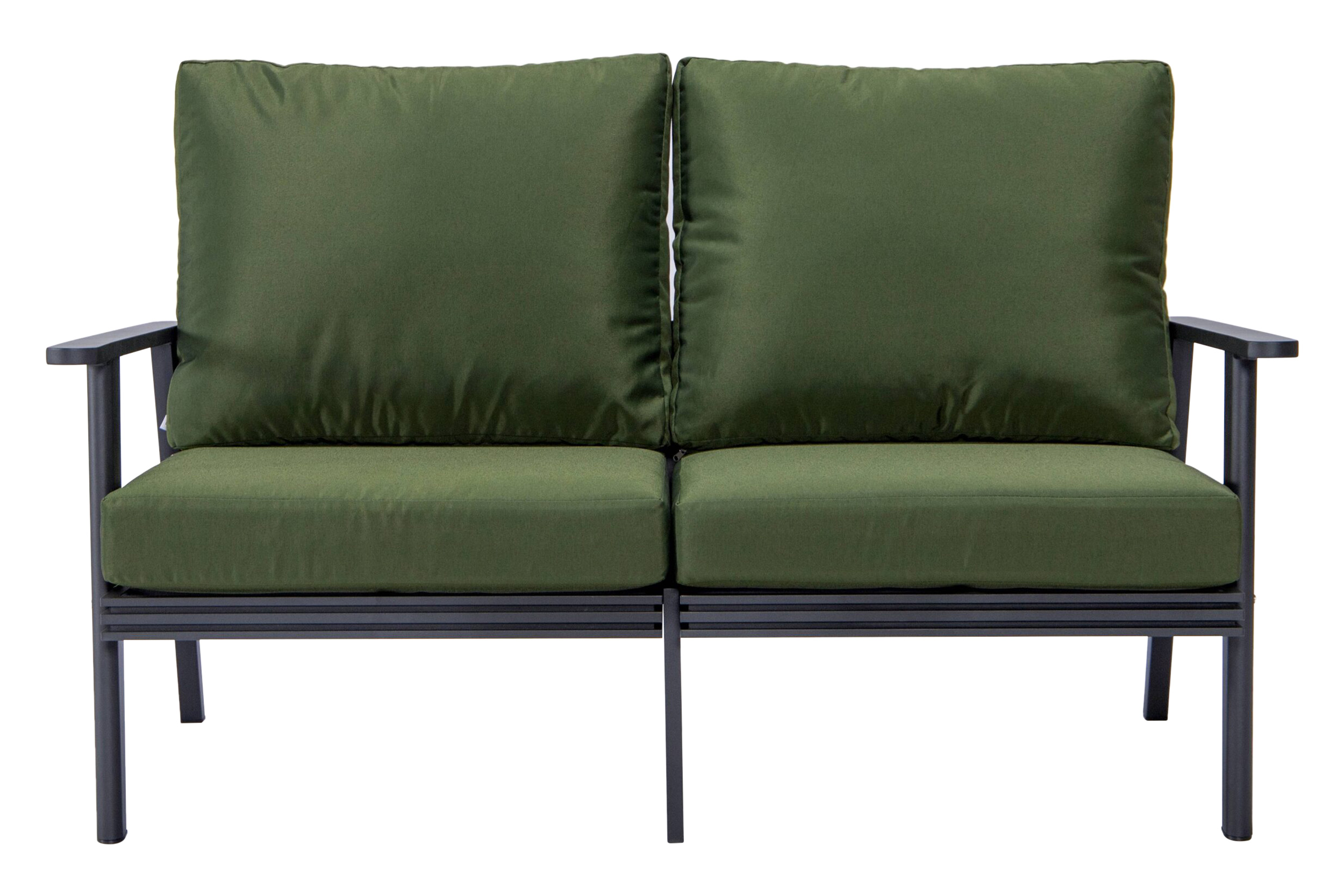 LeisureMod Walbrooke Modern Outdoor Patio Loveseat with Black Aluminum Frame and Removable Cushions - Green