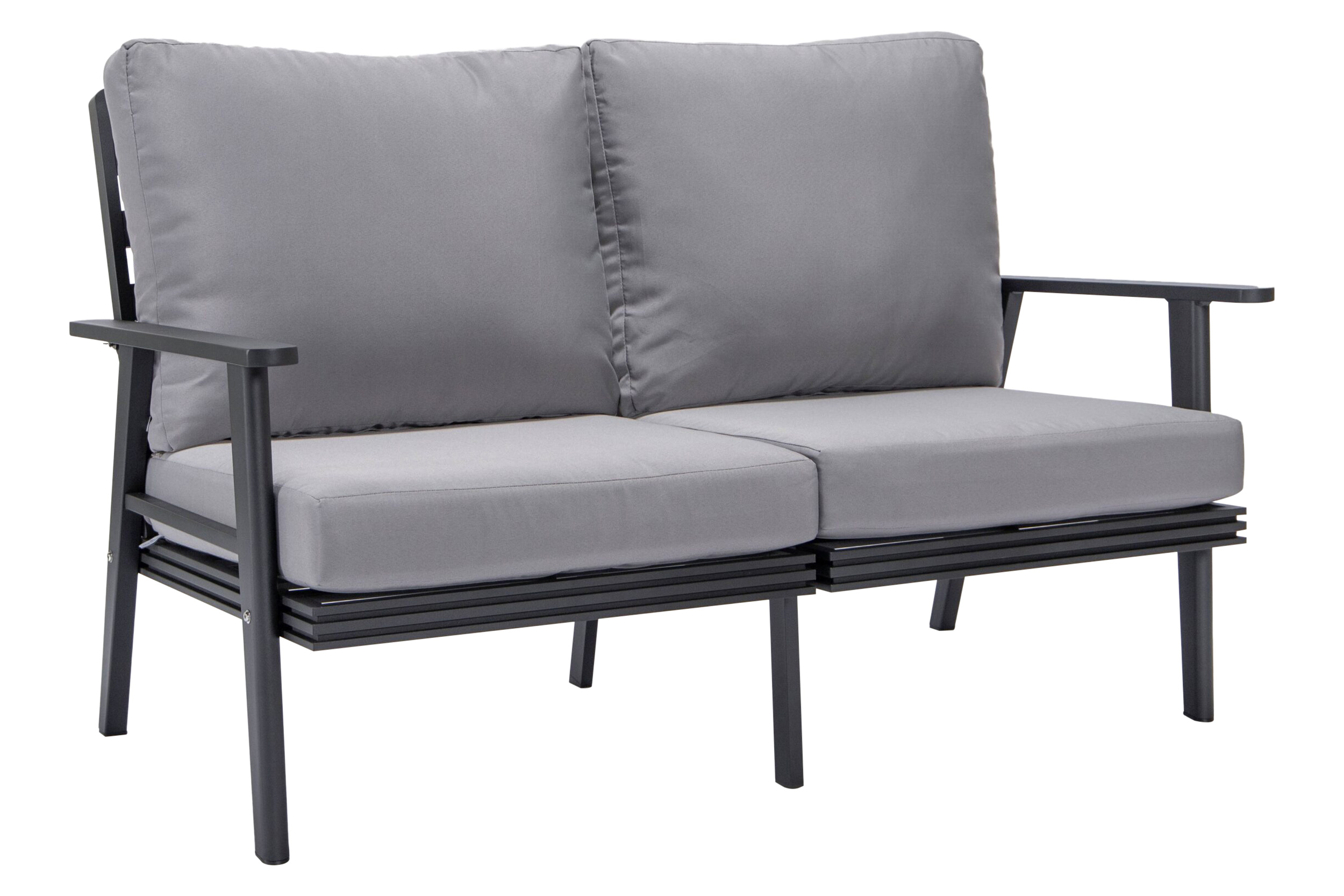 LeisureMod Walbrooke Modern Outdoor Patio Loveseat with Black Aluminum Frame and Removable Cushions