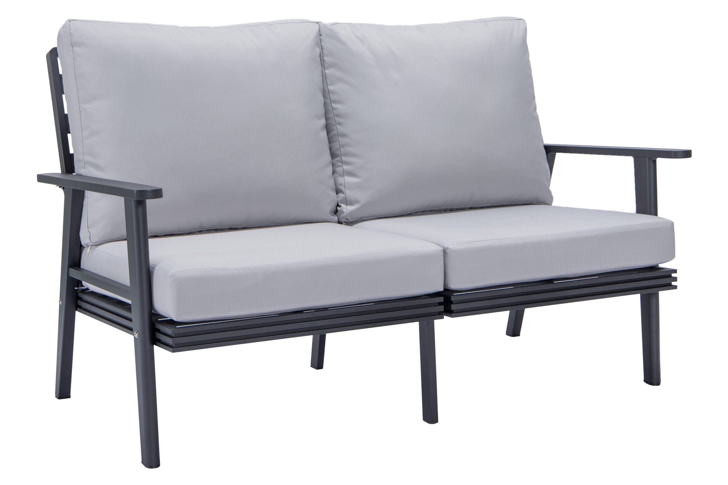 LeisureMod Walbrooke Modern Outdoor Patio Loveseat with Black Aluminum Frame and Removable Cushions