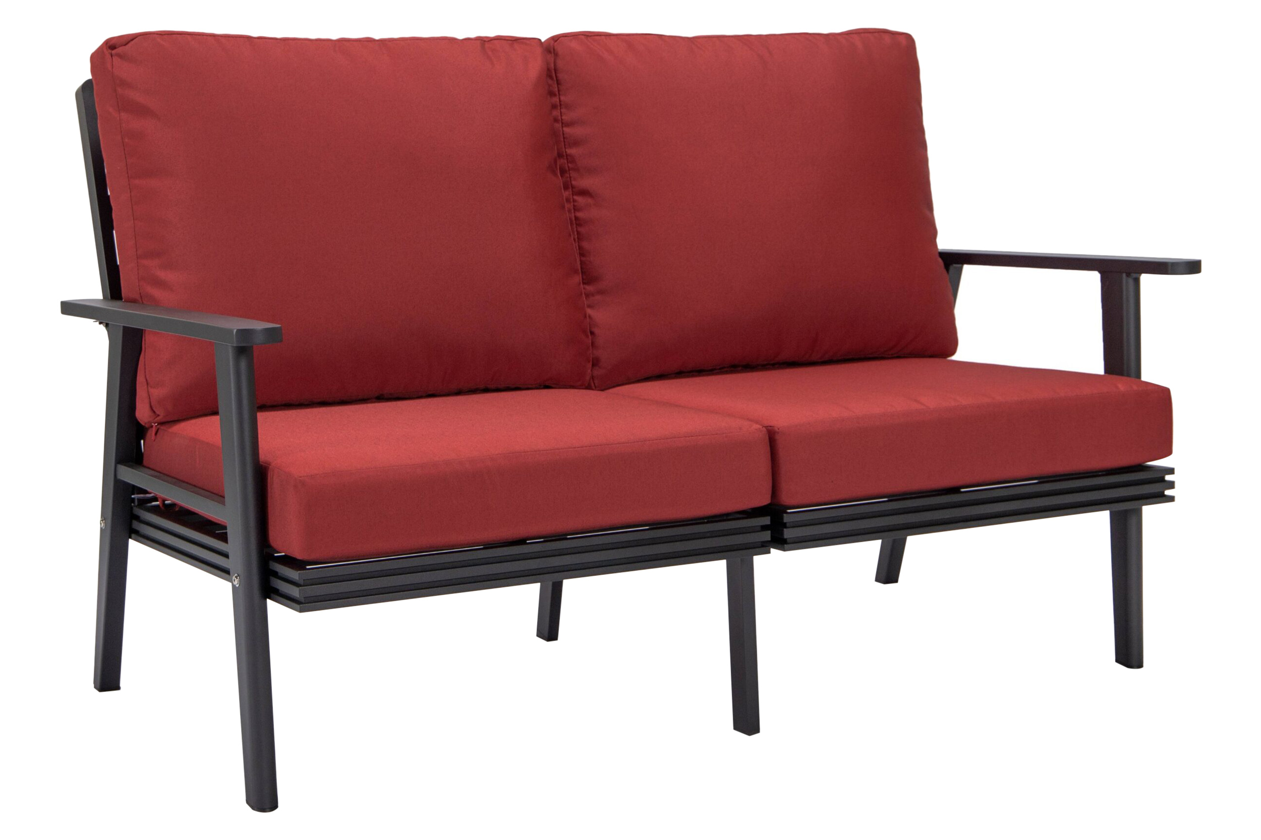 LeisureMod Walbrooke Modern Outdoor Patio Loveseat with Black Aluminum Frame and Removable Cushions