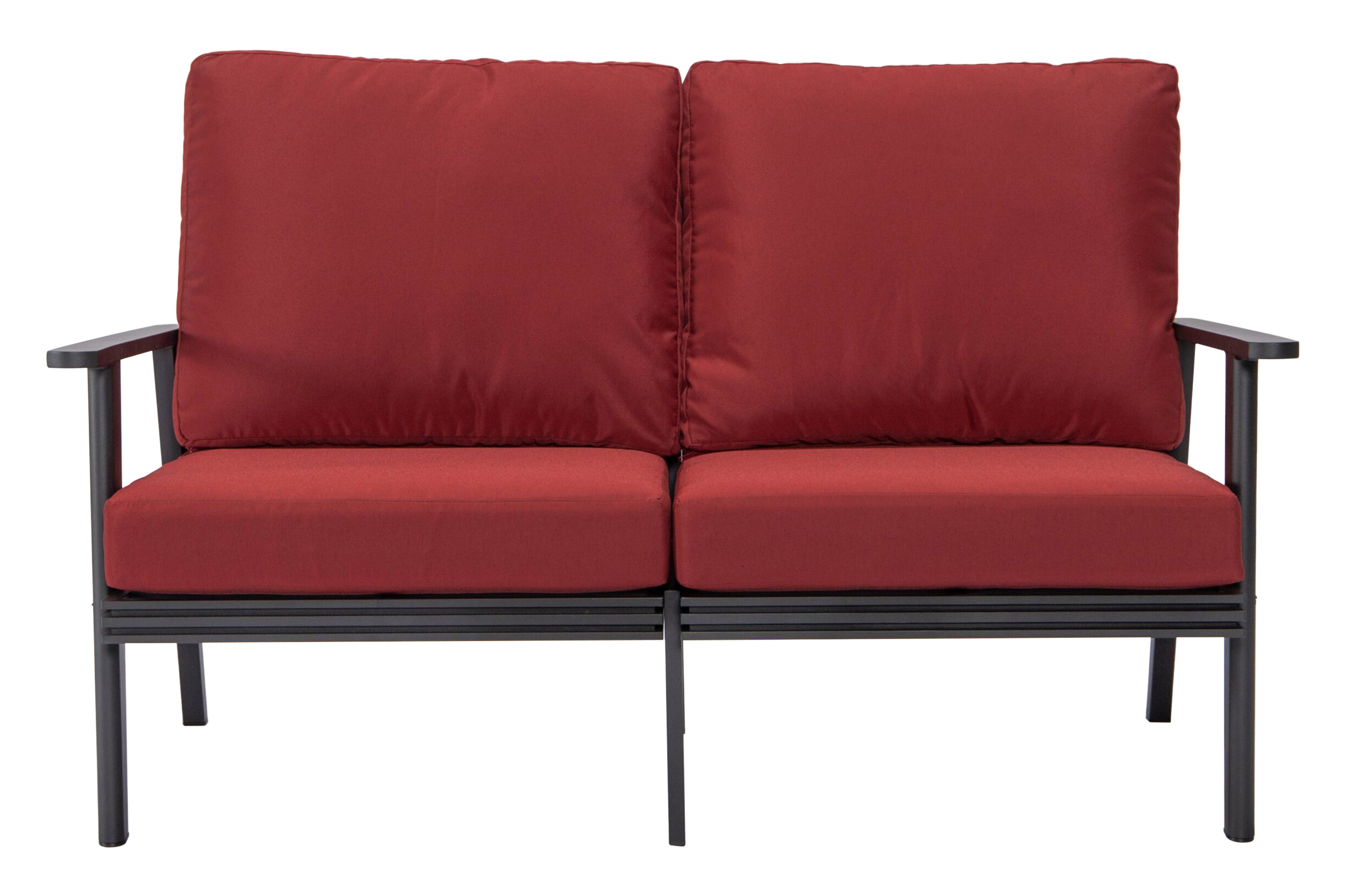 LeisureMod Walbrooke Modern Outdoor Patio Loveseat with Black Aluminum Frame and Removable Cushions - Red