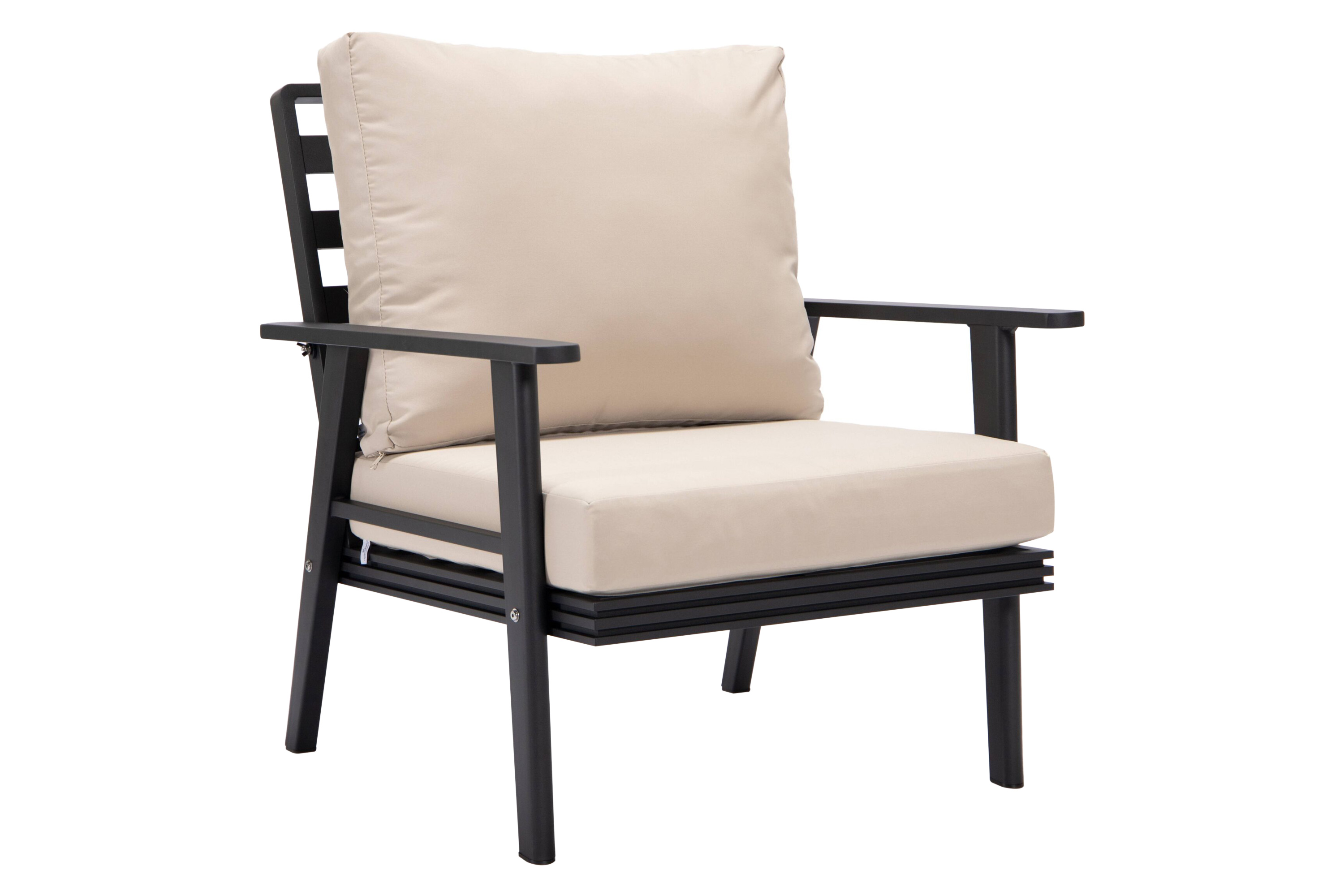 LeisureMod Walbrooke Modern 3-Piece Outdoor Patio Set with Black Aluminum Frame - Beige