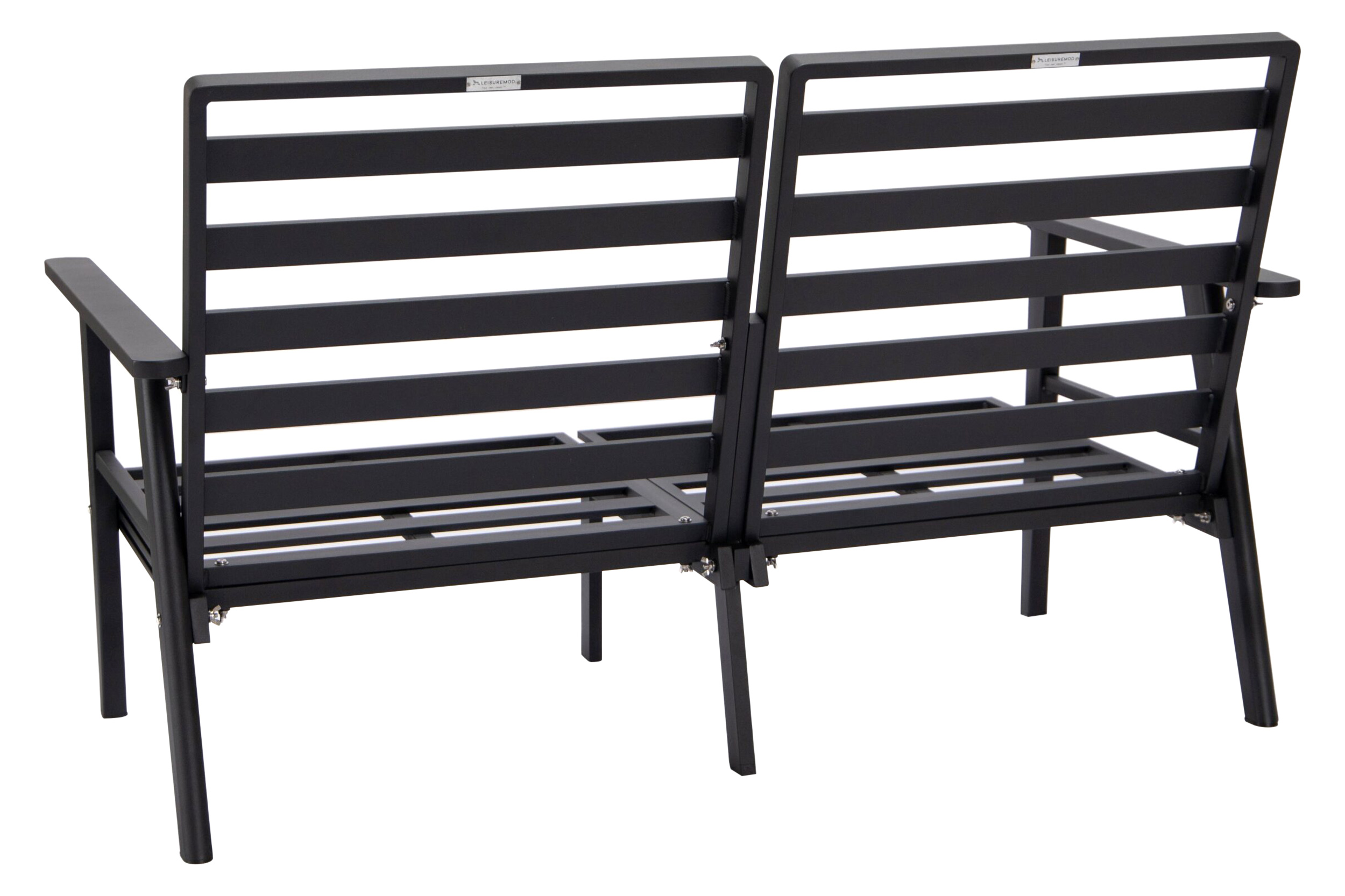 LeisureMod Walbrooke Modern 3-Piece Outdoor Patio Set with Black Aluminum Frame - Charcoal