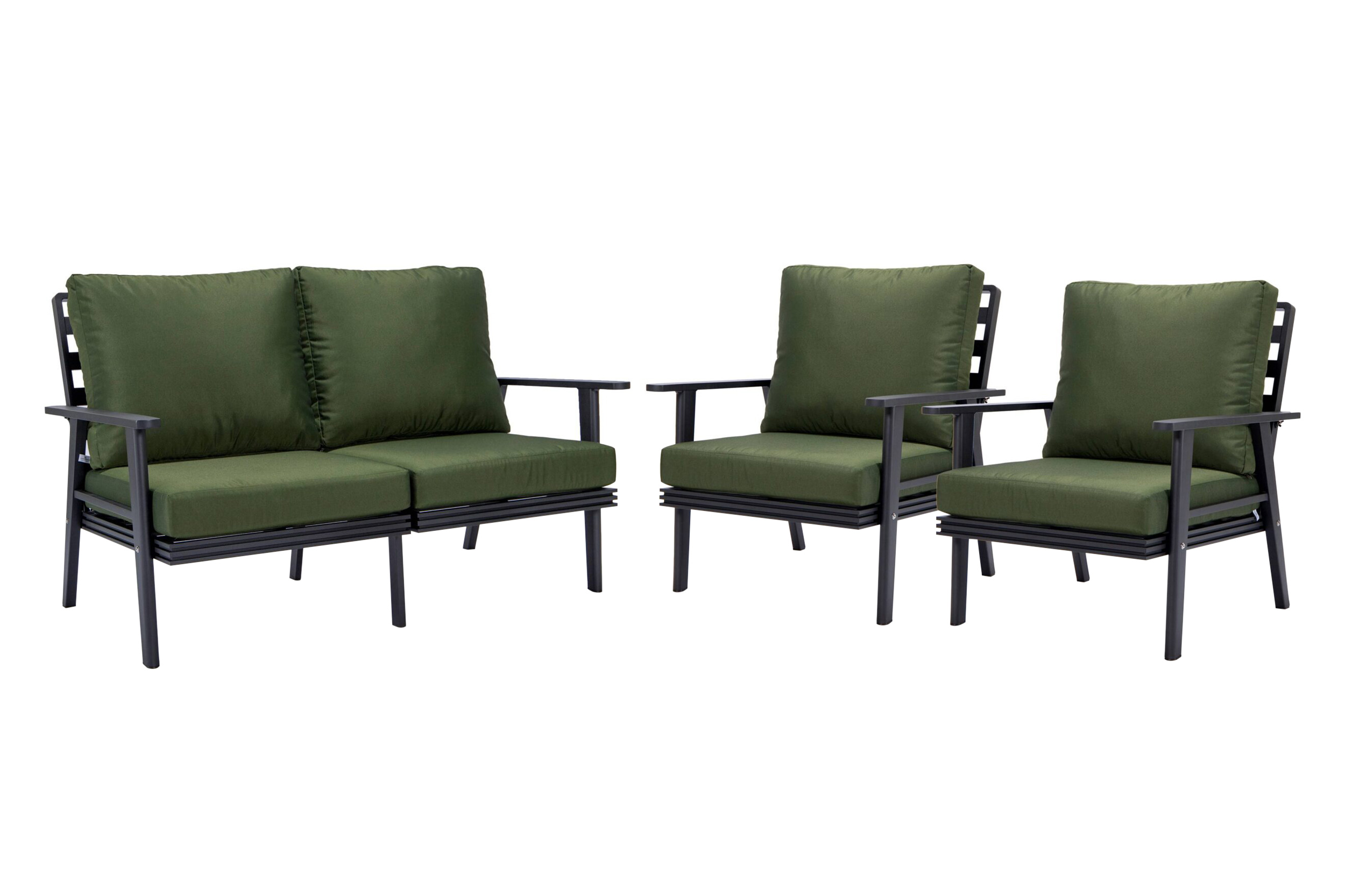 LeisureMod Walbrooke Modern 3-Piece Outdoor Patio Set with Black Aluminum Frame