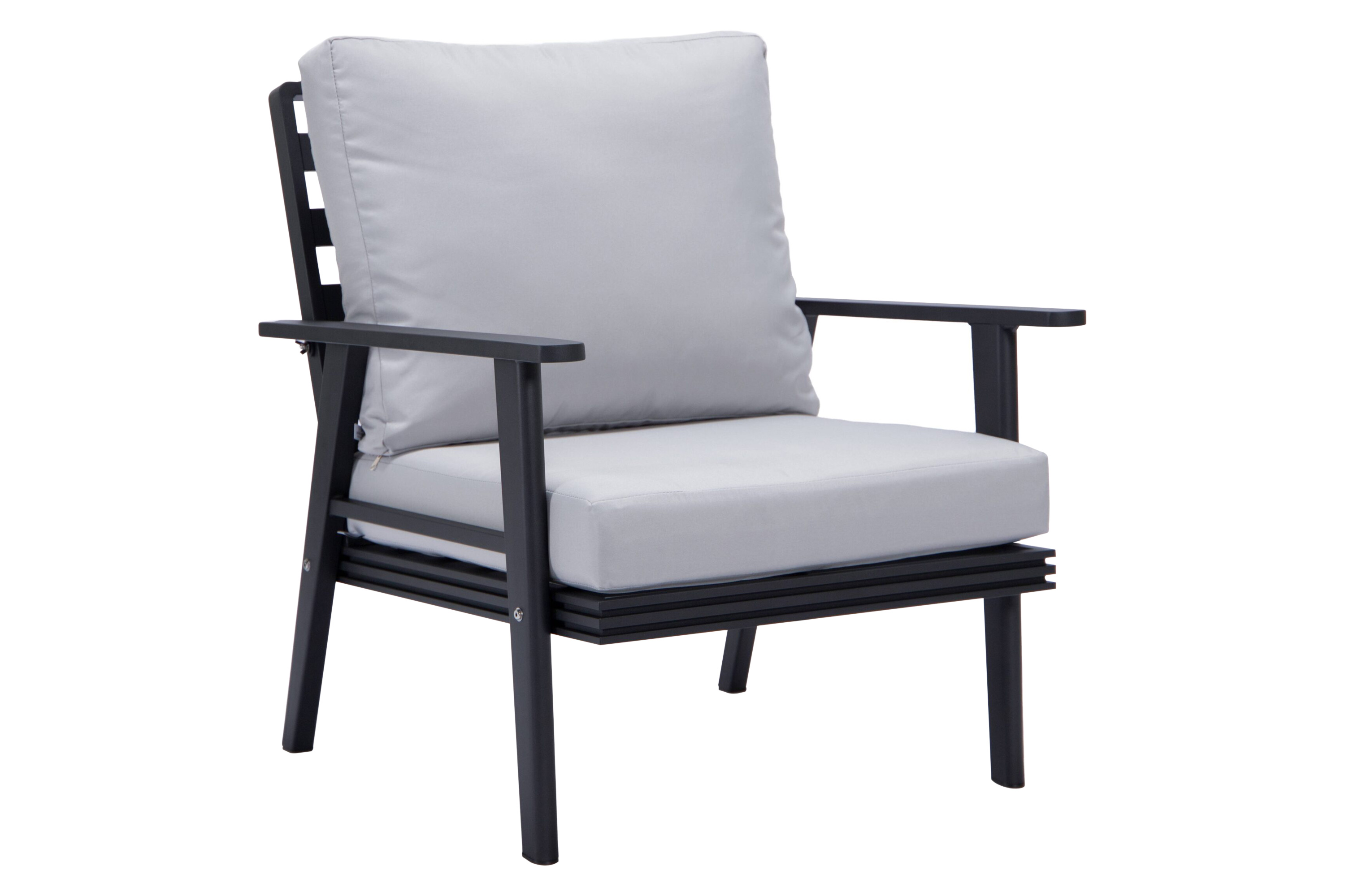 LeisureMod Walbrooke Modern 3-Piece Outdoor Patio Set with Black Aluminum Frame - Light Gray