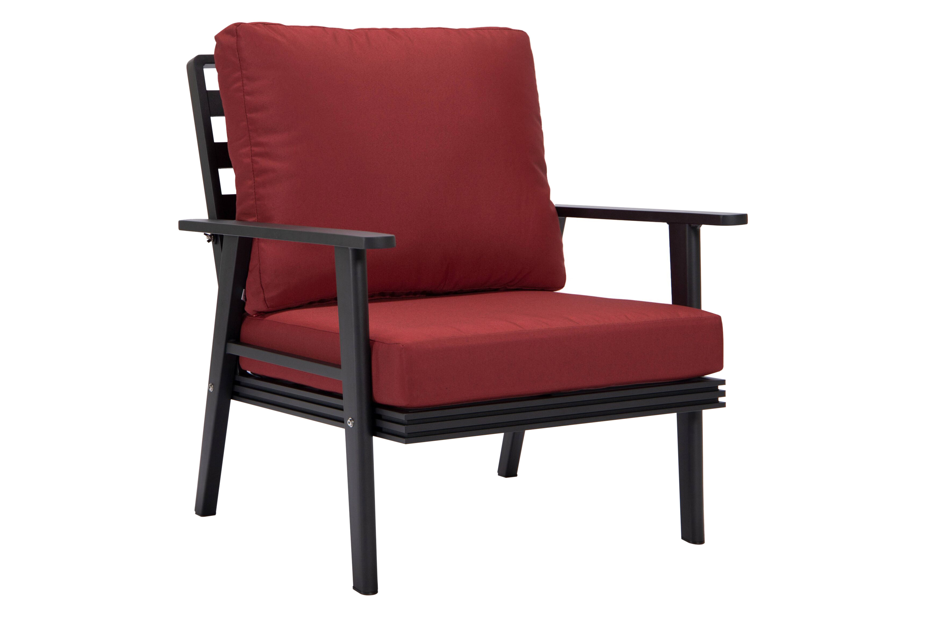 LeisureMod Walbrooke Modern 3-Piece Outdoor Patio Set with Black Aluminum Frame - Red