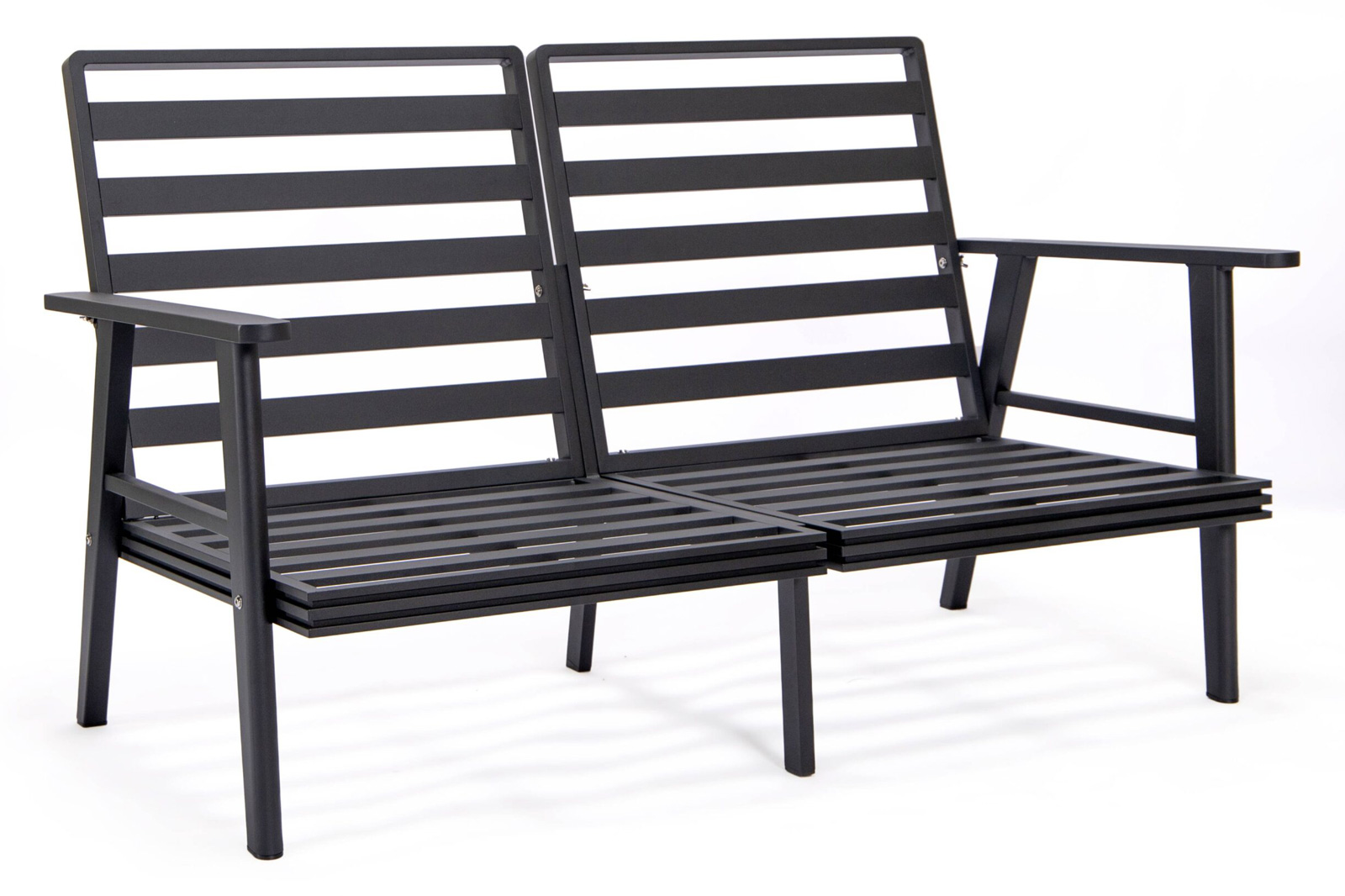 LeisureMod Walbrooke Modern Black Patio Conversation With Square Fire Pit With Slats Design & Tank Holder - Charcoal