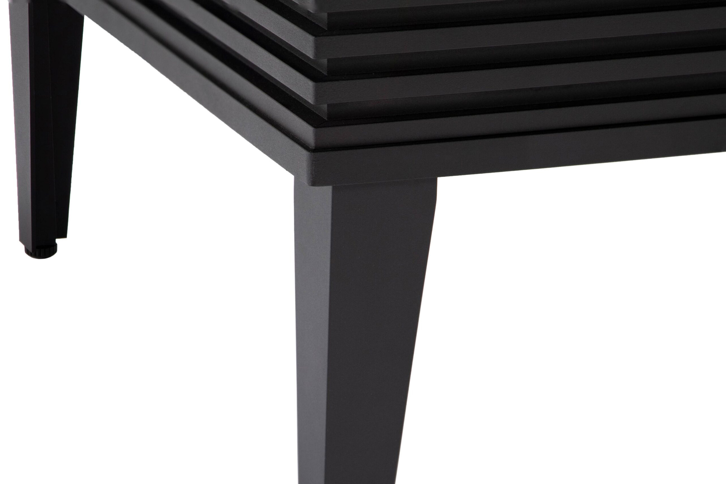 LeisureMod Walbrooke Modern Outdoor Square Fire Pit Table with Powder-Coated Aluminum Frame and Slats Design - Black