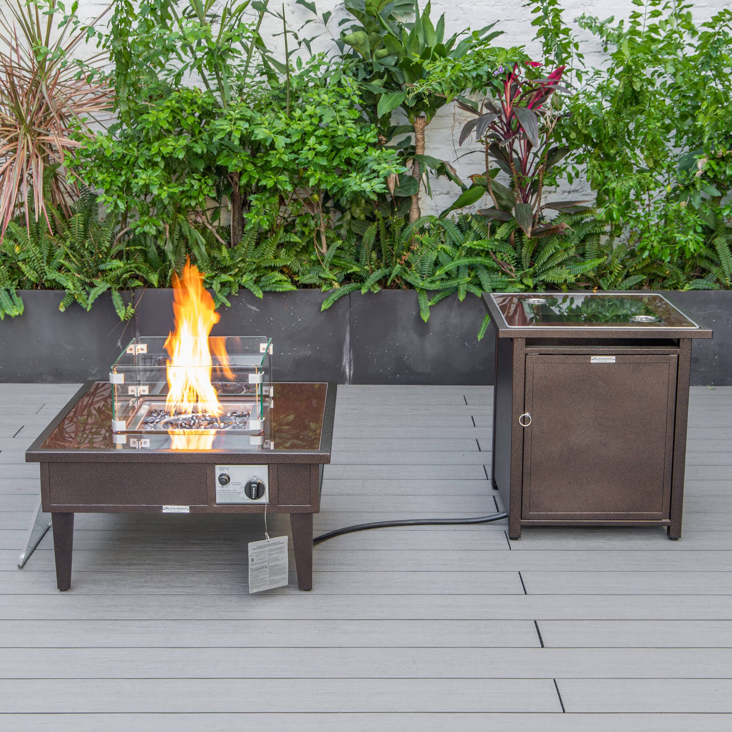 LeisureMod Walbrooke Outdoor Patio Round Fire Pit and Tank Holder