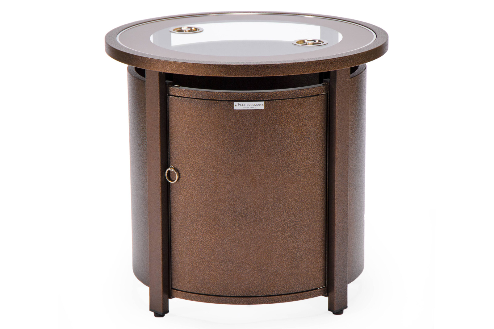 LeisureMod Walbrooke Modern Brown Patio Conversation With Round Fire Pit & Tank Holder - Beige