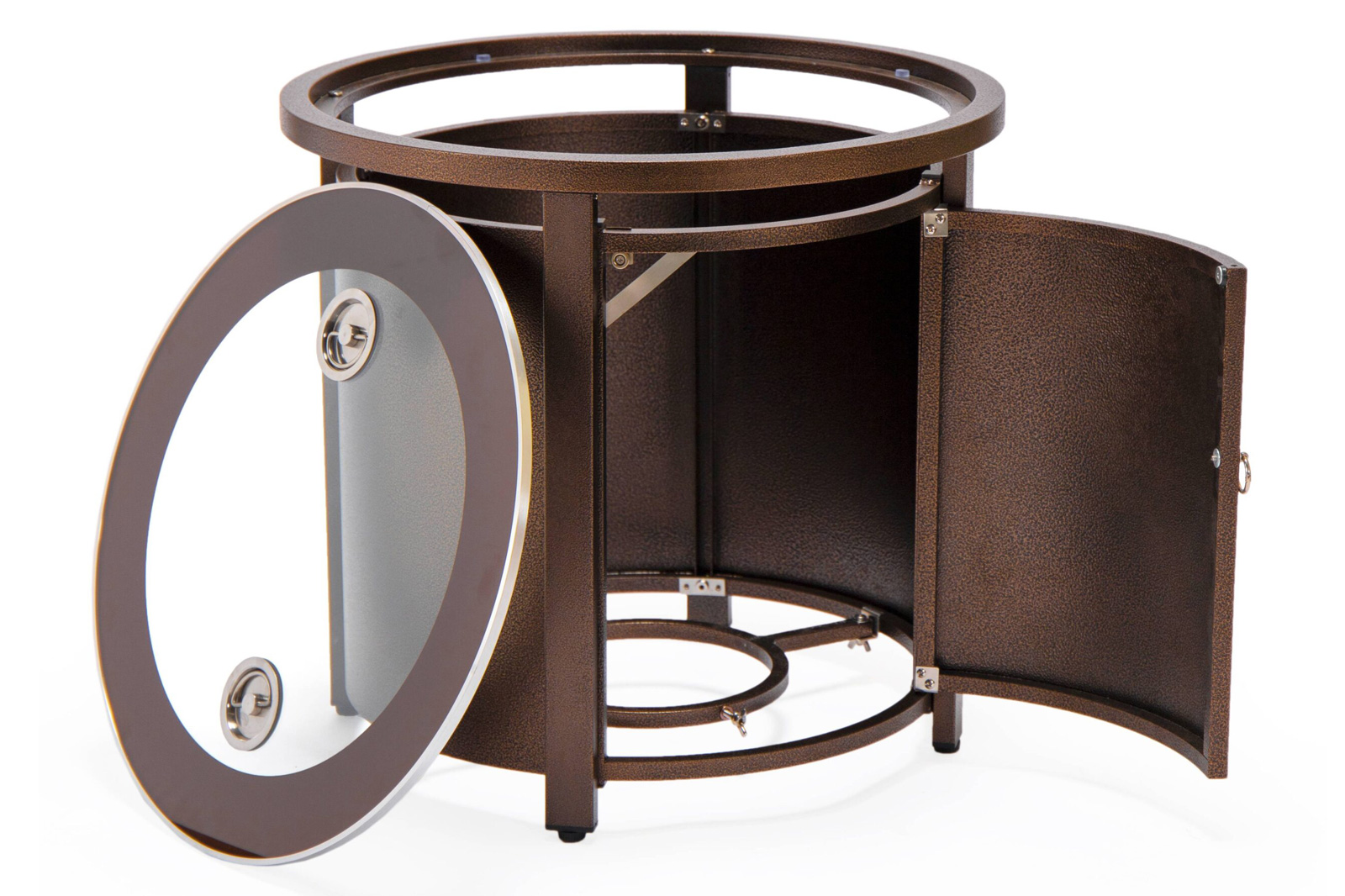 LeisureMod Walbrooke Modern Brown Patio Conversation With Round Fire Pit & Tank Holder - Beige