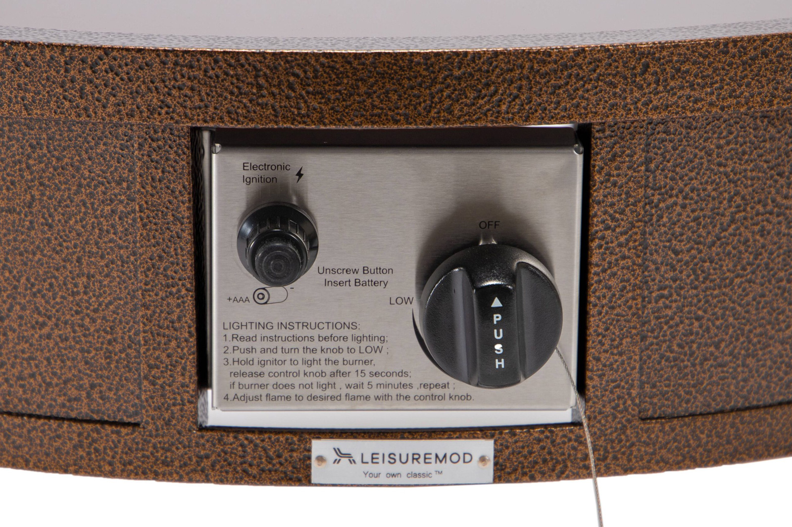 LeisureMod™ Walbrooke Modern Brown Patio Conversation With Round Fire Pit & Tank Holder - Charcoal