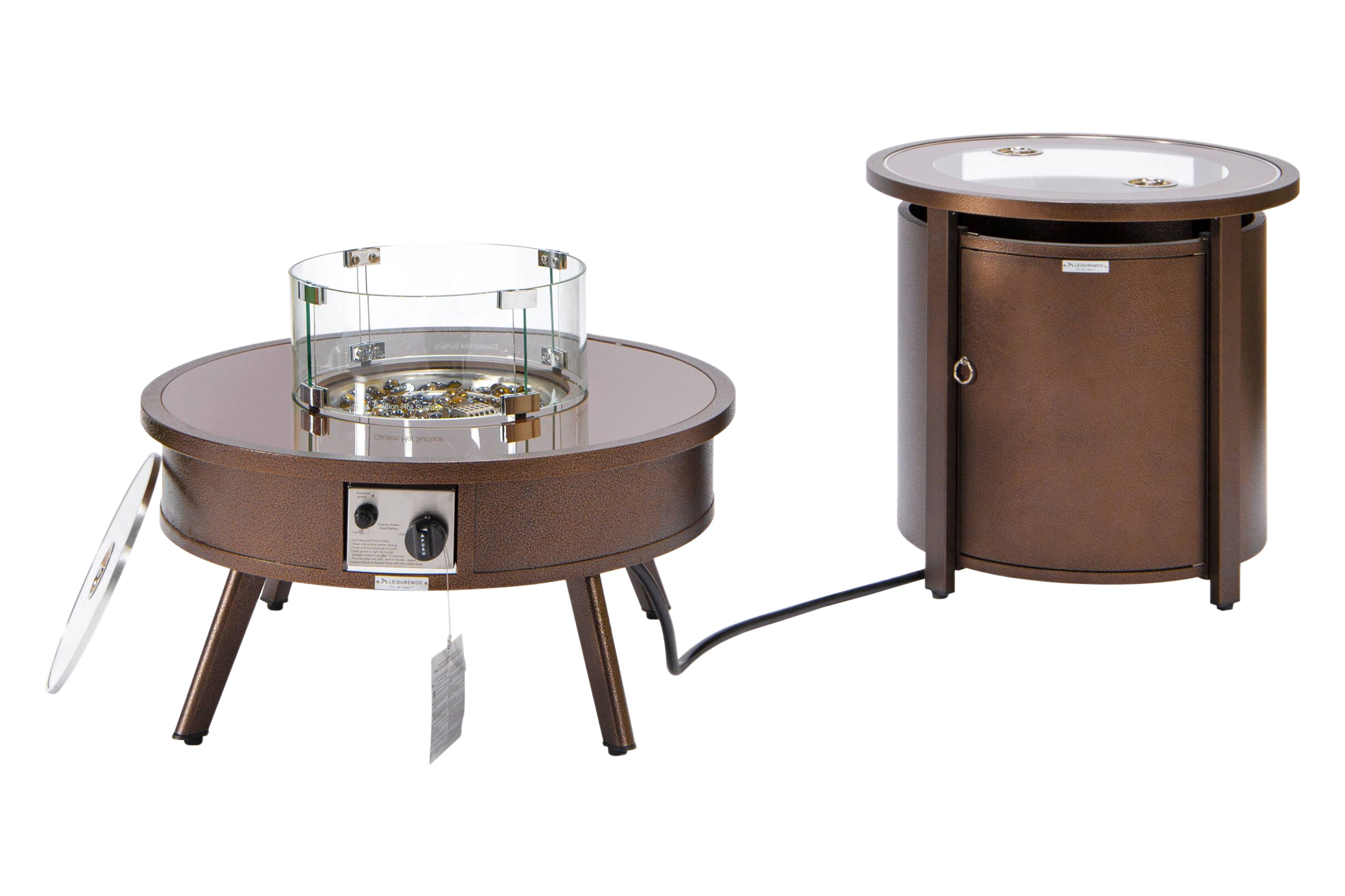 LeisureMod Walbrooke Outdoor Patio Round Fire Pit and Tank Holder - Brown