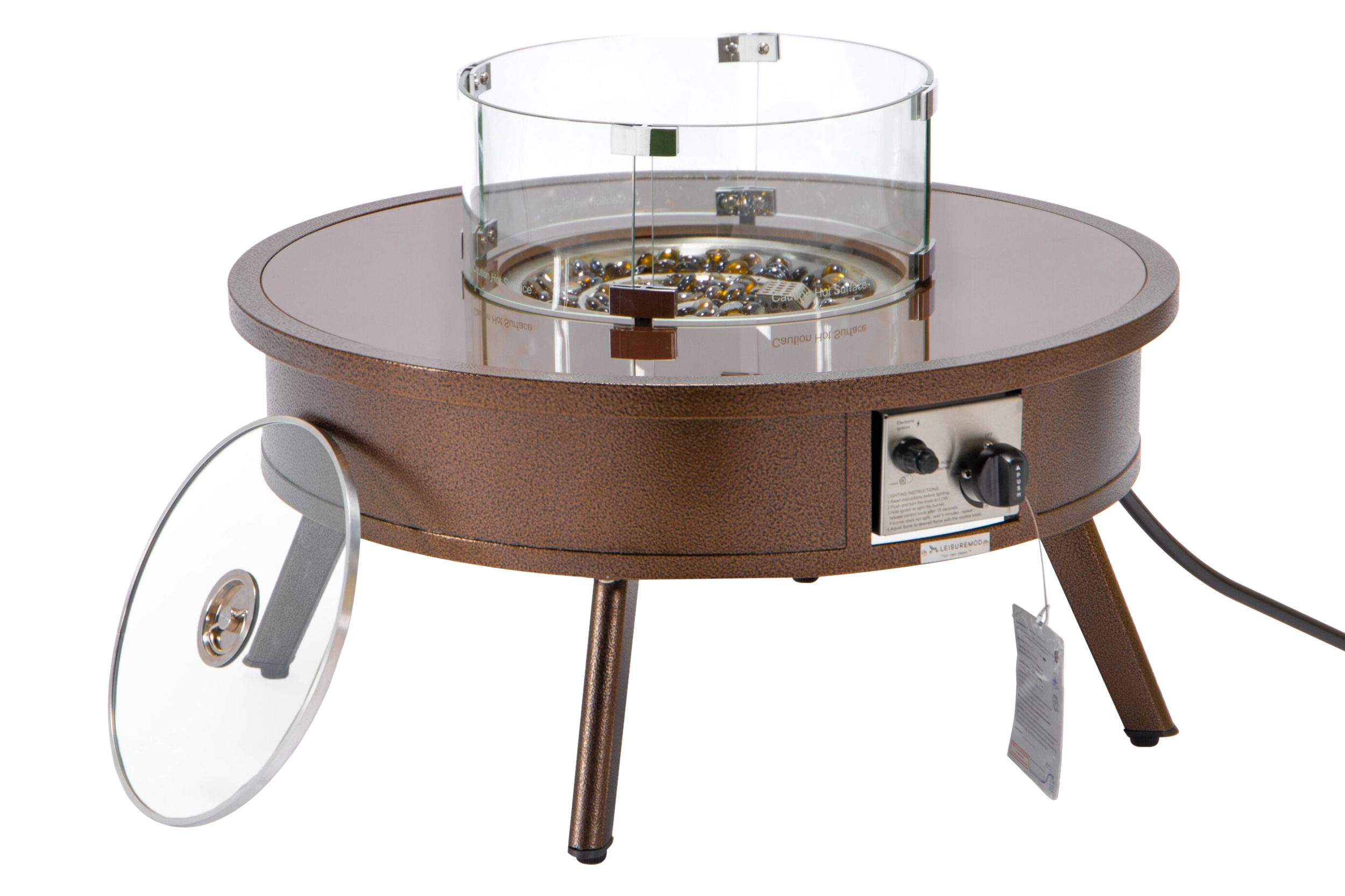 LeisureMod Walbrooke Outdoor Patio Round Fire Pit and Tank Holder - Brown