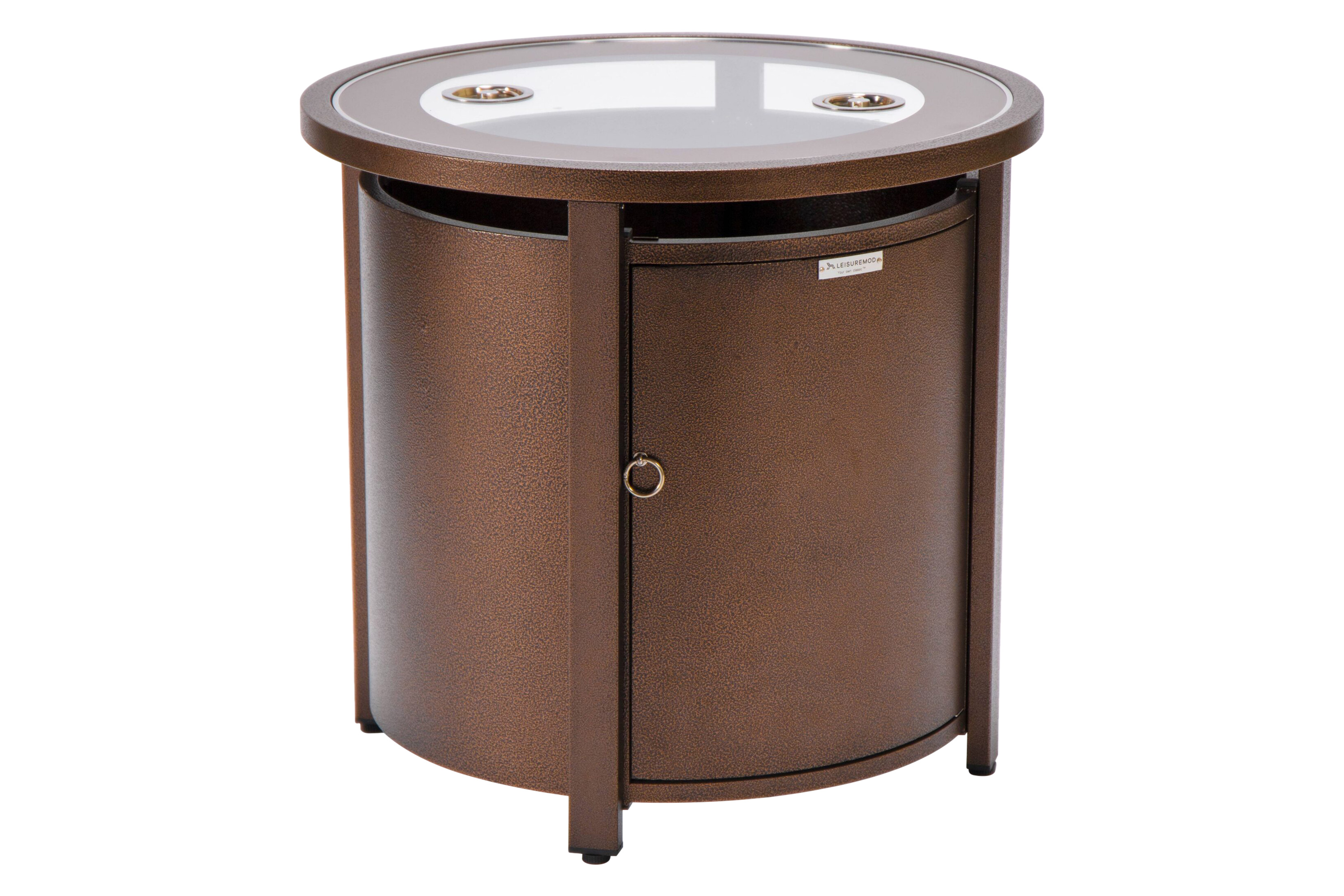 LeisureMod Walbrooke Outdoor Patio Round Fire Pit and Tank Holder - Brown