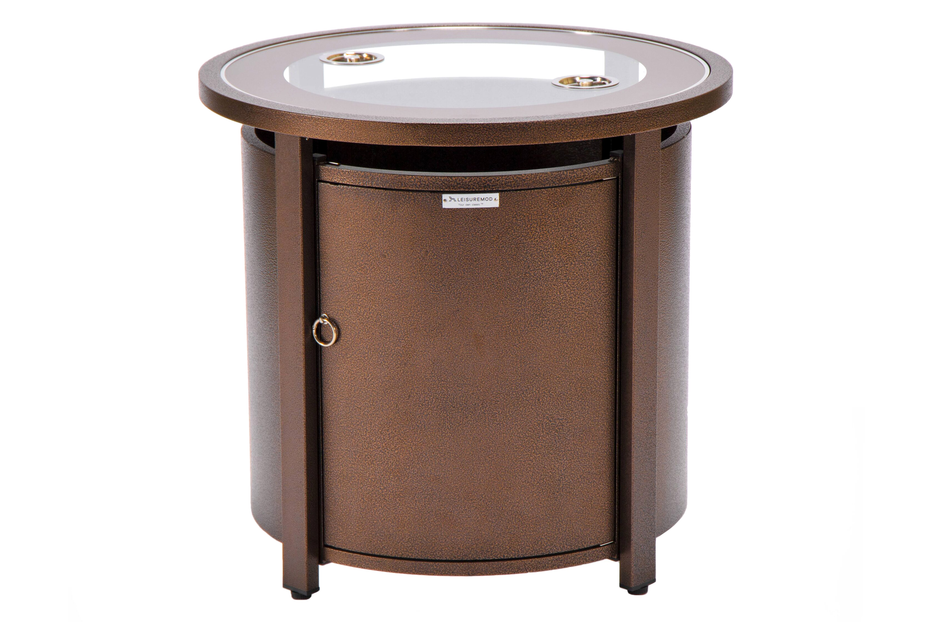 LeisureMod Walbrooke Outdoor Patio Round Fire Pit and Tank Holder - Brown